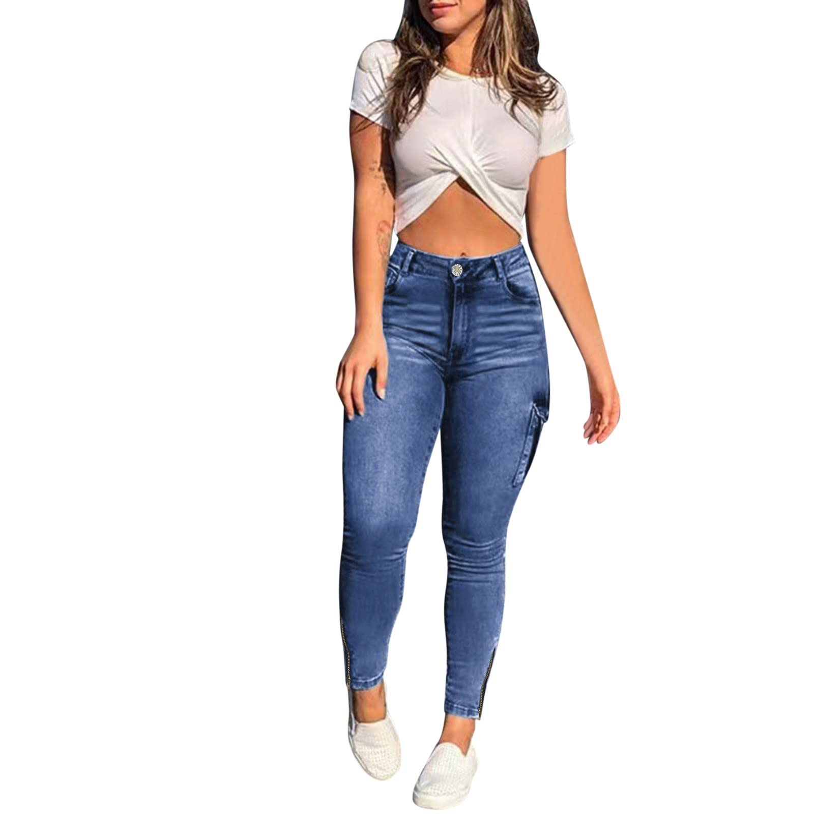 Women's Skinny Jeans High Stretch Mid Rise Denim Pants with Pockets - Comfortable Slim Fit Trousers for Casual Wear, Work & Everyday Outfits
