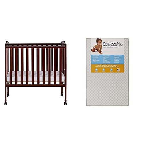 Dream On Me 2-in-1 Lightweight Folding Portable Baby Crib with Mattress - White | Convertible Stationary Side Sleeper & Travel Crib | Perfect for Nursery, Bedroom & On-the-Go Parents