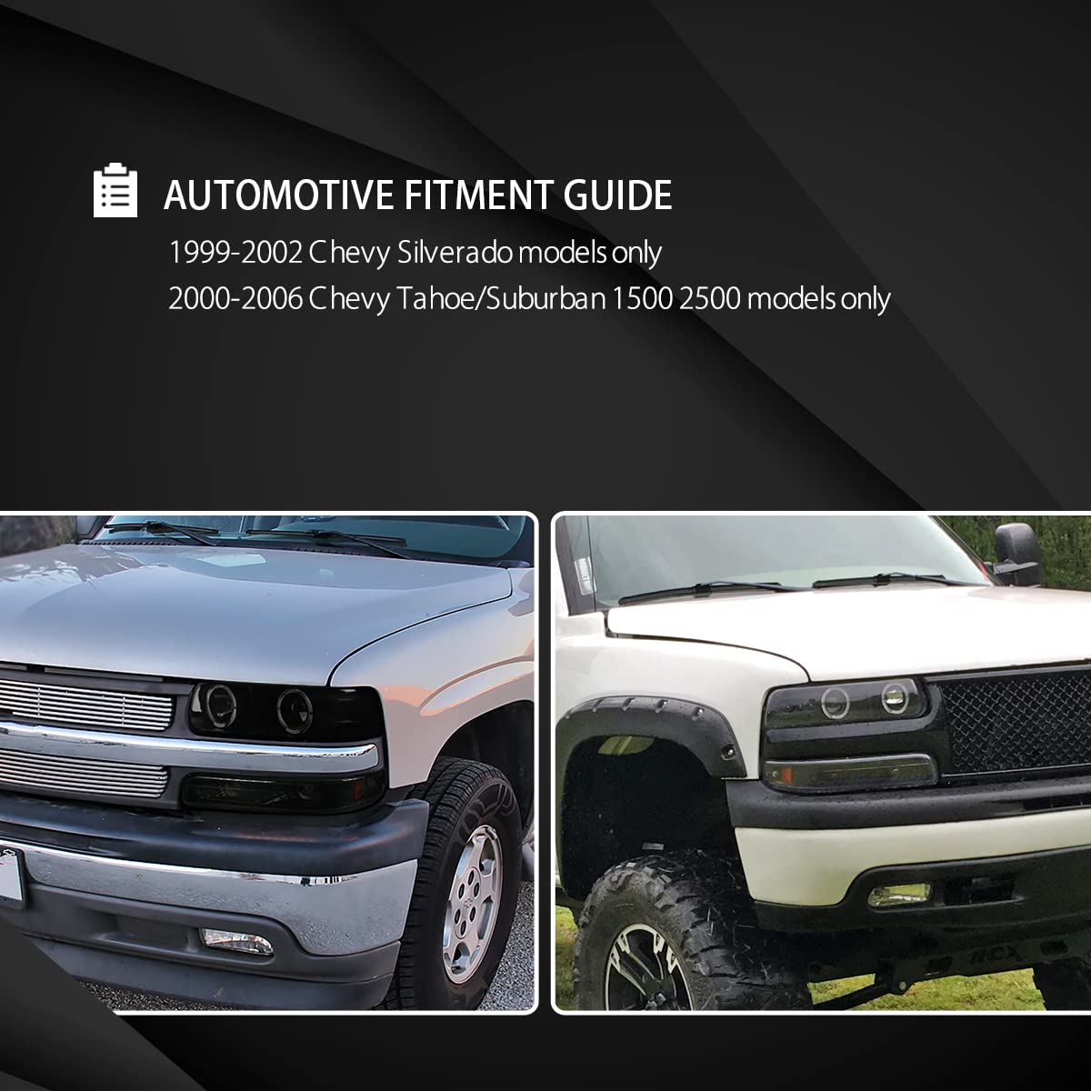 AUTOZENSATION LED Halo Chrome Projector Headlights & Bumper Lights - Compatible with 1999-2002 Chevy Silverado 1500/2500/3500 & 2000-2006 Tahoe - Left+Right Pair Headlamp Assembly - Upgrade for Night Driving & Off-Road Adventures