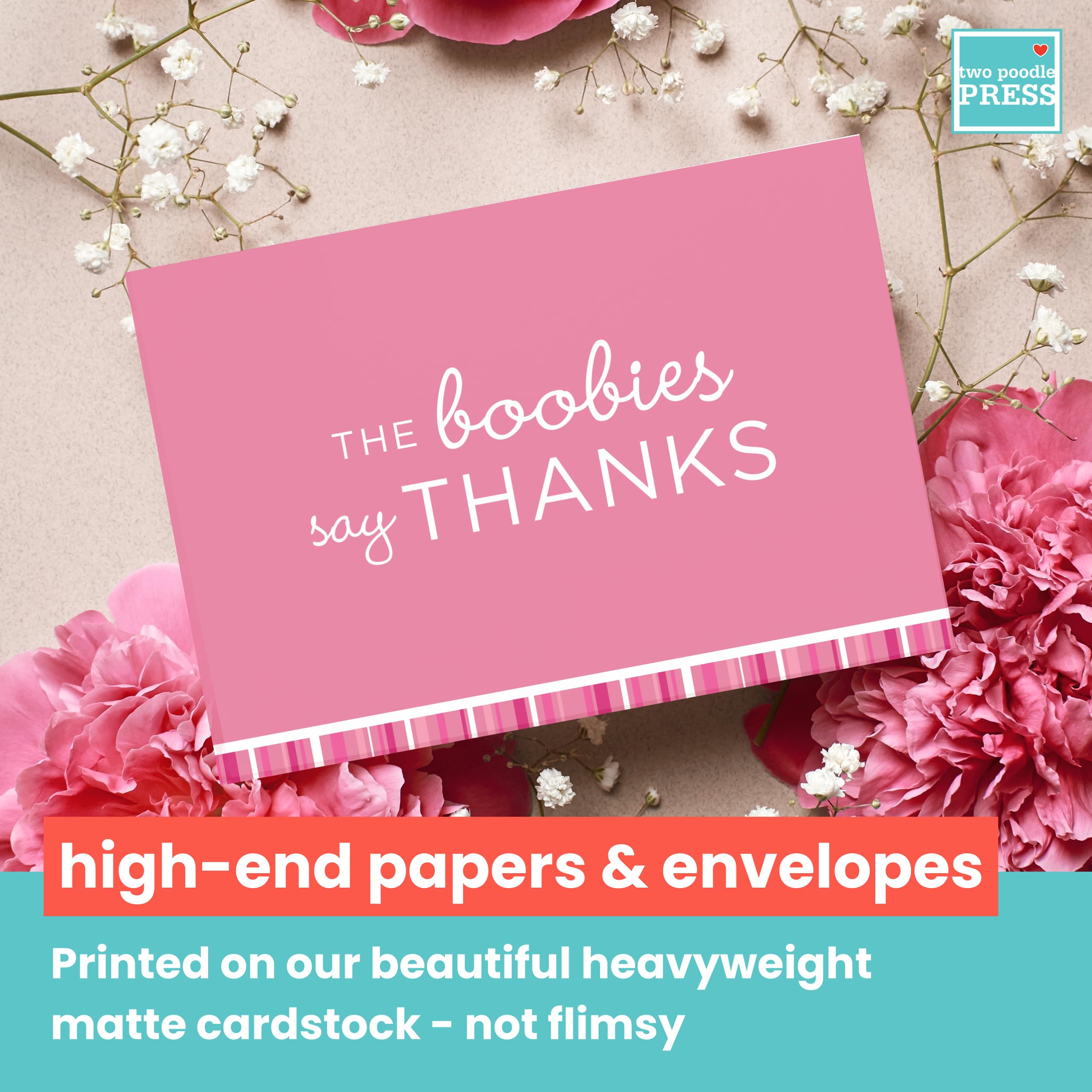 20 Pink Ribbon Breast Cancer Awareness Thank You Cards with Envelopes | Poodle Press Cancer Survivor Support Cards | Perfect for Fundraisers, Survivor Celebrations & Awareness Events