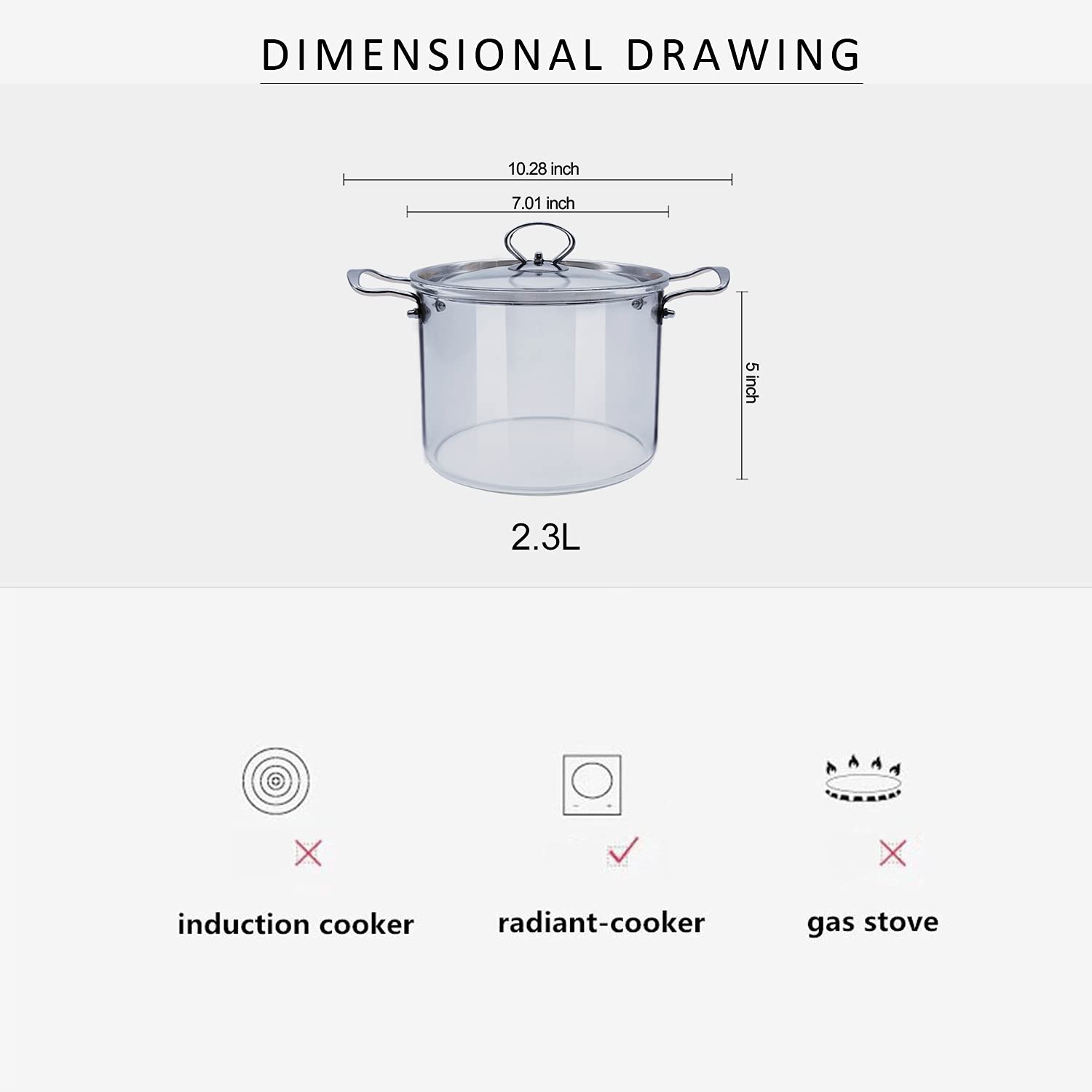 Heat Resistant Glass Saucepan with Lid - 2.3L Borosilicate Glass Cookware for Electric Stove, Induction - Perfect for Cooking Soup, Boiling Milk, Preparing Baby Food & Kitchen Use