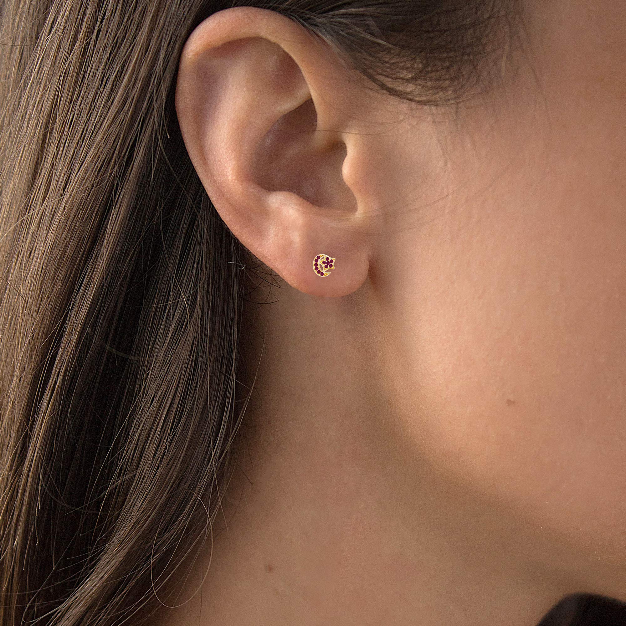 14K Gold 6mm Natural Birthstone Moon Star Screwback Stud Earrings for Women | Personalized Zodiac Jewelry | Perfect Gift for Birthday, Anniversary & Mother's Day | Hypoallergenic Luxury Earrings for Everyday Wear & Special Occasions