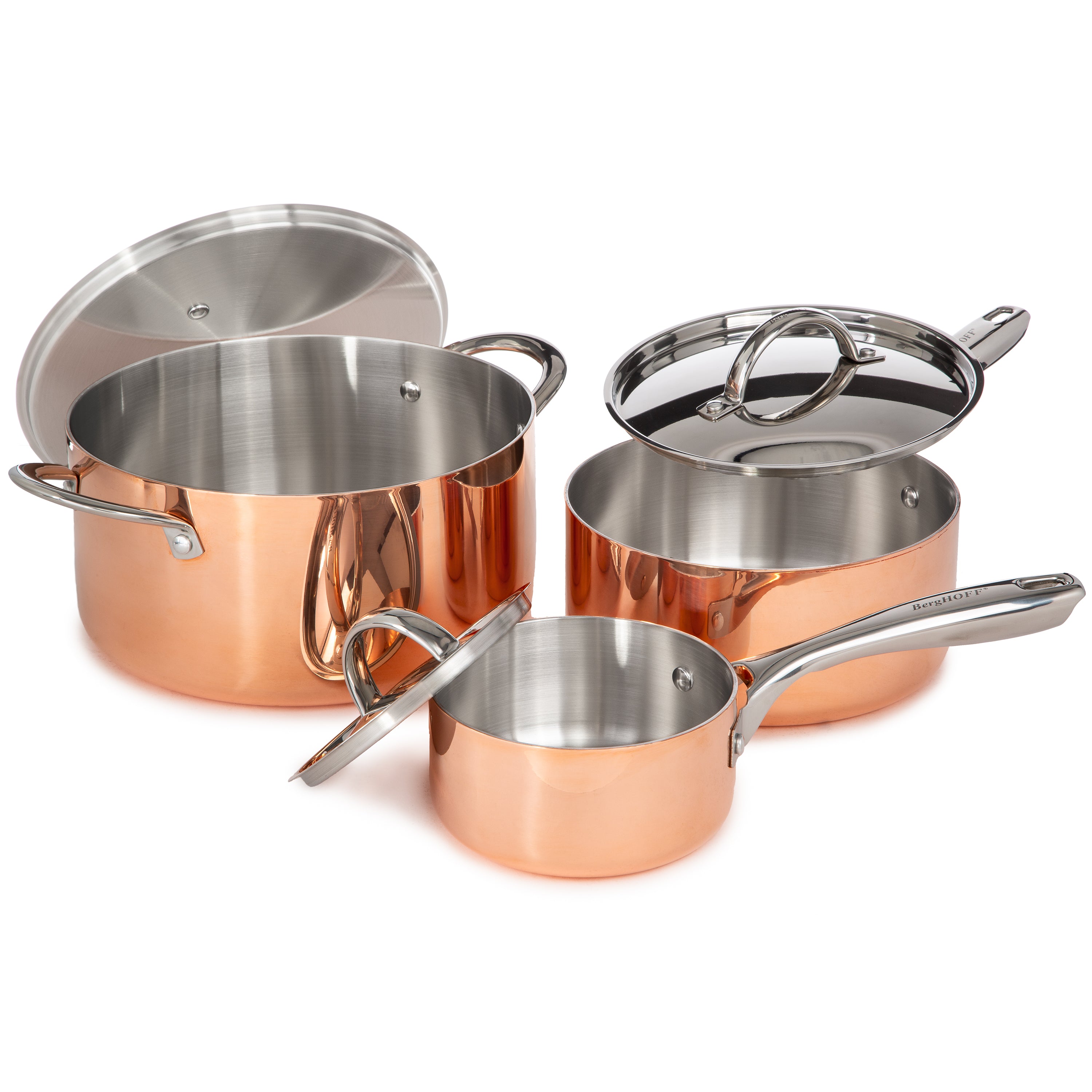 BergHOFF Vintage 6-Piece Tri-Ply Copper Cookware Set with Lids - Polished Stainless Steel Pots & Pans for Professional Cooking, Baking & Entertaining