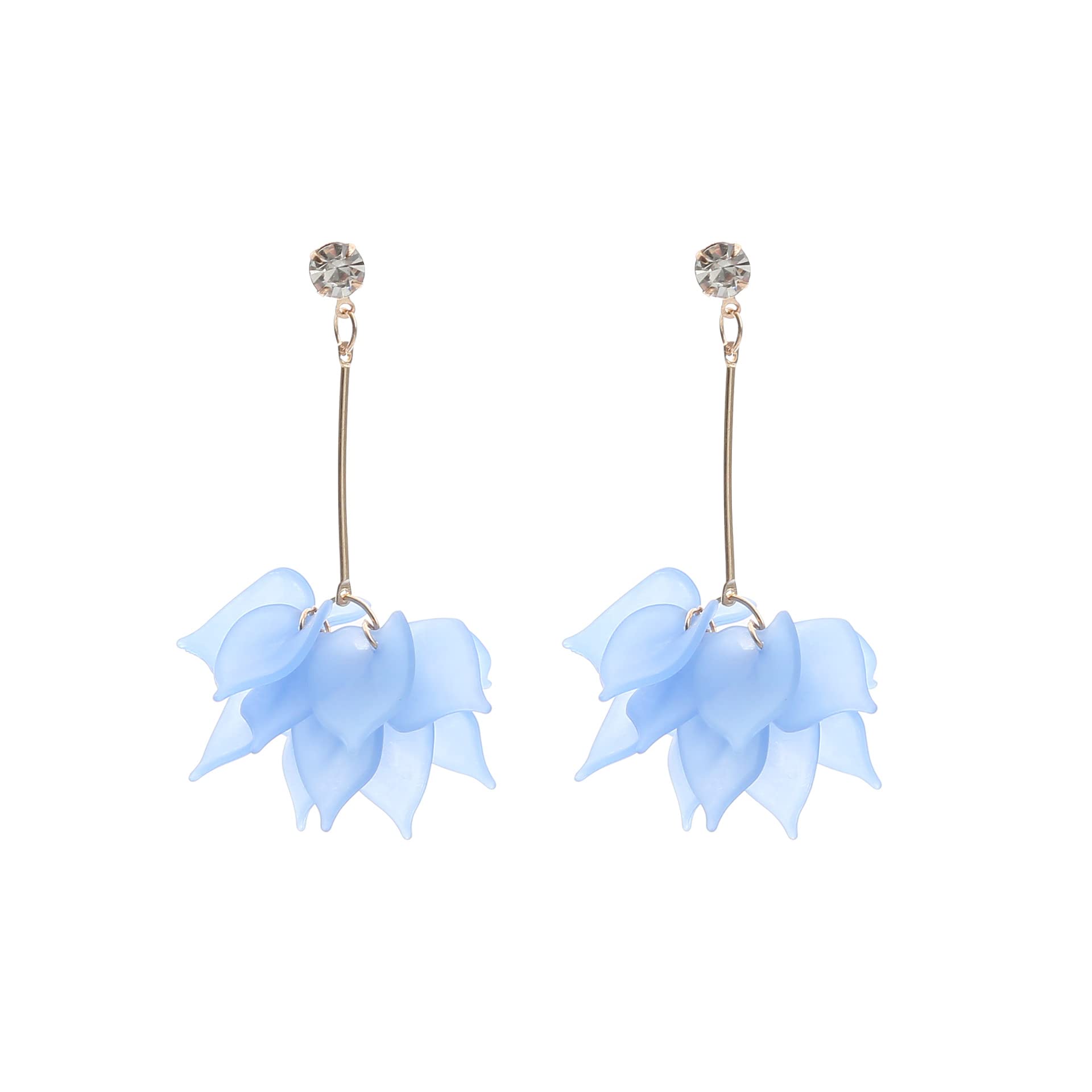 Gold Bohemian Flower Drop Dangle Elegant Long Hanging Chandelier Earrings | Hypoallergenic Y2K Cute Kawaii Plastic Statement Stud Earrings for Women & Teens | Perfect for Boho Festivals, Parties & Everyday Wear