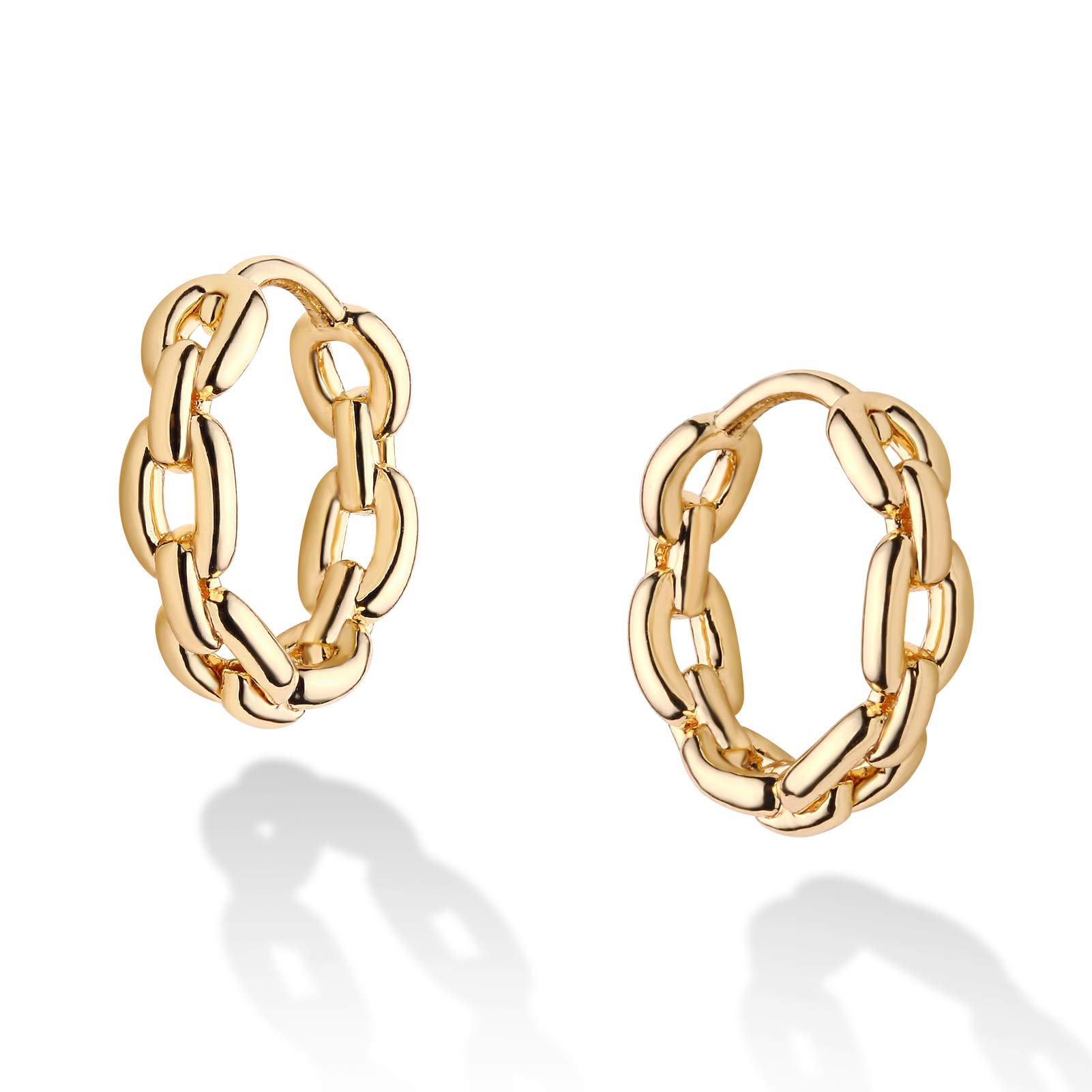 14K Gold Plated Huggie Hoop Earrings for Women - Hypoallergenic Twisted Chain Hollow Out Design - Elegant Everyday & Party Jewelry Gift