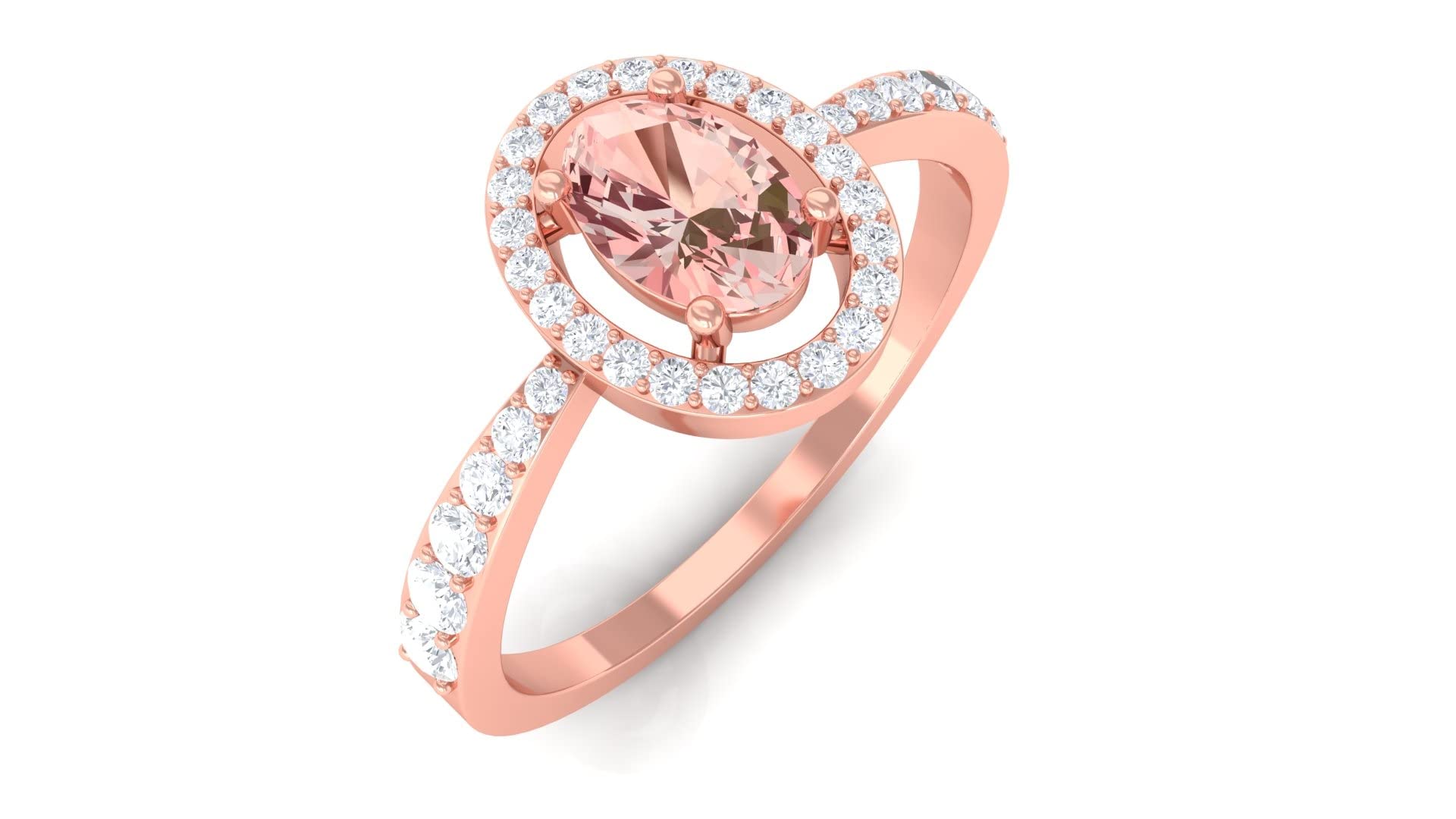 3/4 CT Oval Cut Morganite and Diamond Ring for Women - 14K Solid Gold Floating Halo Engagement Ring - Genuine Morganite Jewelry Gift for Anniversary, Valentine's Day or Proposal