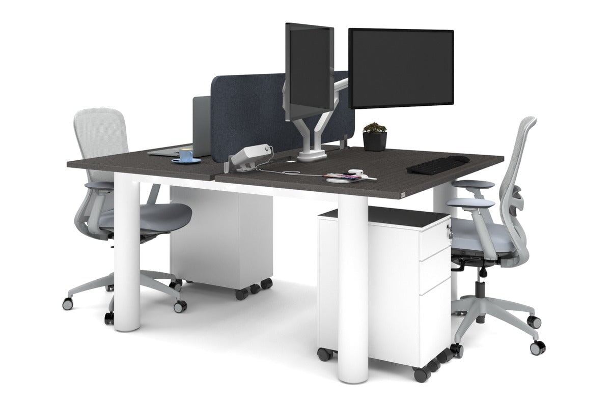 Quadro Cylinder Leg 2-Person Office Workstation Desk [1200L x 800W with Cable Management] - Perfect for Collaborative Workspaces & Modern Home Offices