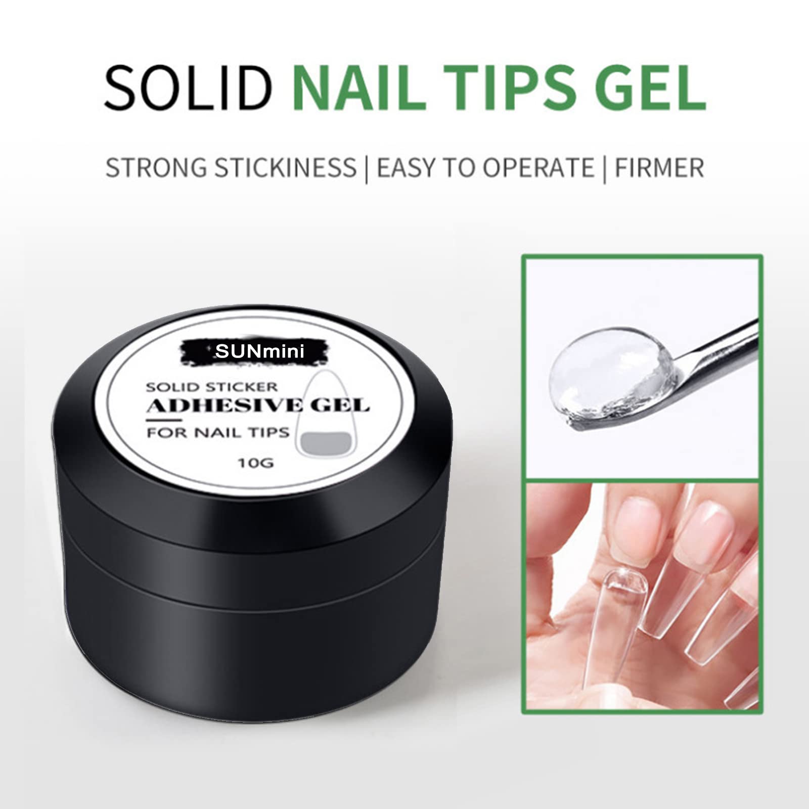 3Pcs Solid False Nail Tips Gel Glue - Clear UV LED Nail Extension Kit with Rhinestone Glue & Soak Off Gel - Professional Press On Nails Adhesive 10g (1PCS) - Perfect for Salon, Home Manicure & Nail Art Designs