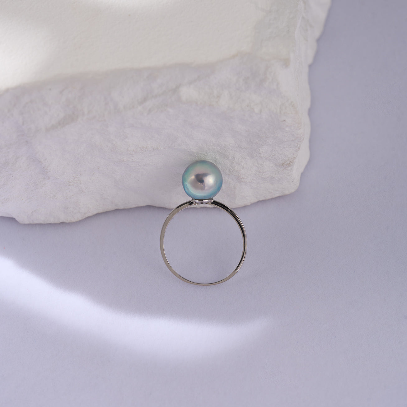 18K Gold Silver Blue Akoya Pearl Ring KR00105 - Elegant Pearl Jewelry for Women, Perfect for Weddings, Anniversaries & Special Occasions