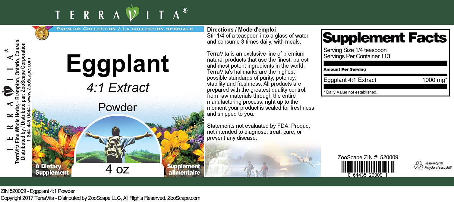 Organic Eggplant Powder 4:1 Extract (4 oz) - Pure, Vegan & Gluten-Free - Supports Heart Health & Weight Management - Perfect for Smoothies, Baking & Supplement Blends