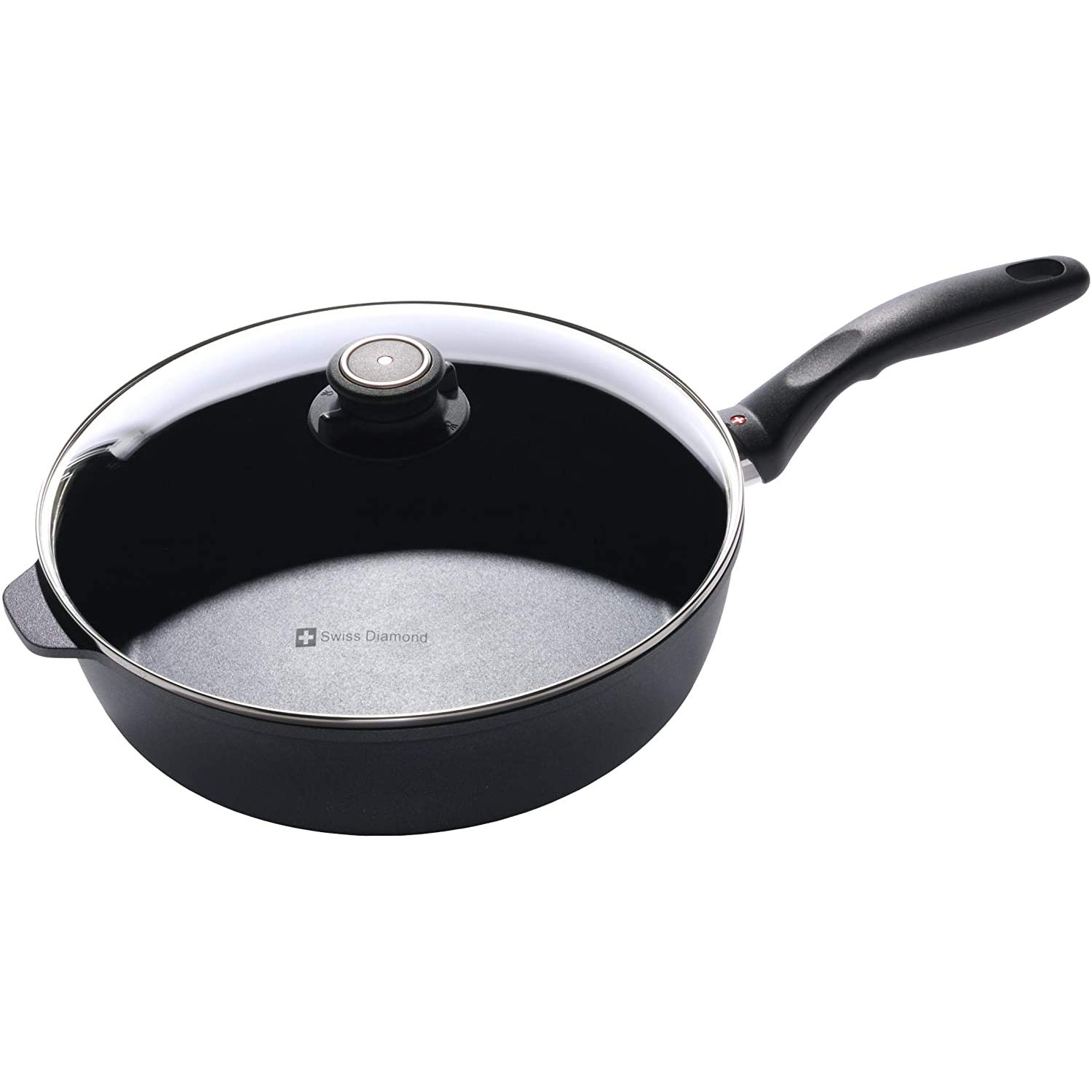 Premium Swiss Diamond Nonstick Saute Pan with Lid - 11 Inch 4.3QT Diamond Coated Aluminum Deep Fry Pan - Stainless Steel Handle - Oven & Dishwasher Safe to 500°F - Perfect for Searing, Stir-Frying & Sauteing Vegetables, Meats & More