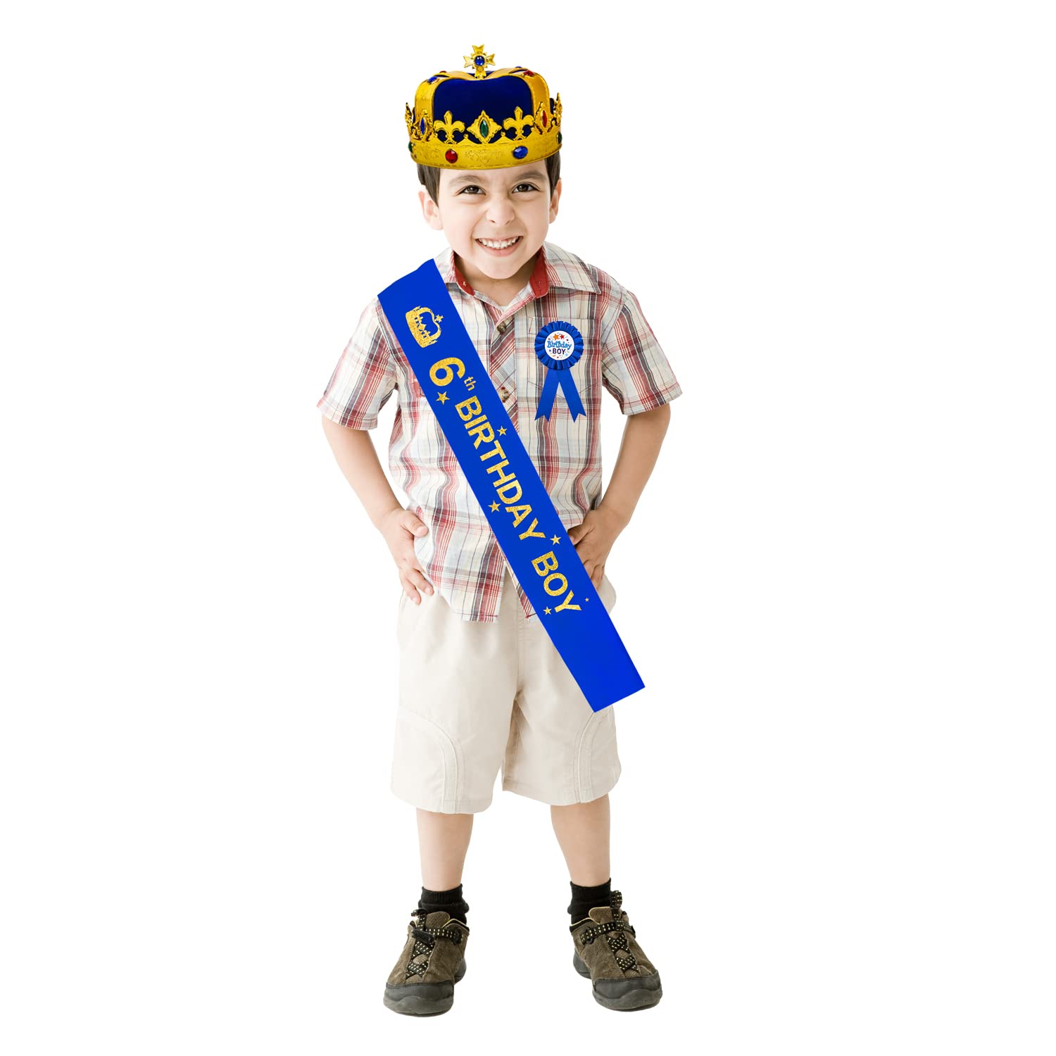 6th Birthday Party Set for Boys - King Crown, Birthday Hat, Sash & Decorations | HnoonZ Premium 6-Year-Old Boy Birthday Supplies | Perfect for Birthday Celebrations, Photo Props & Themed Parties