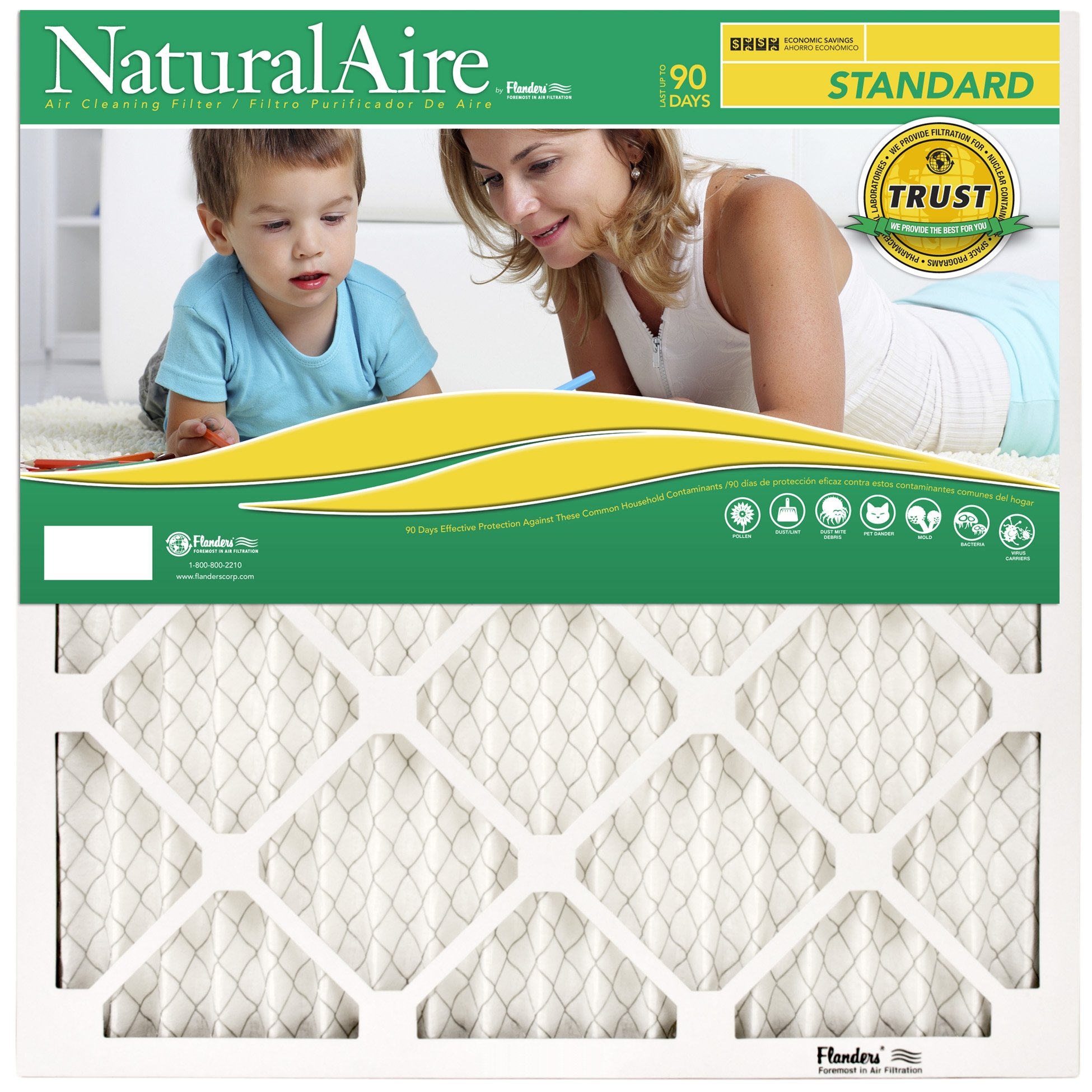 Flanders PrecisionAire 84858.011625 16x25x1 Inch NaturalAire Standard Pleat Air Filter - 12 Pack | MERV 8 Dust & Pollen Protection for Home HVAC Systems, AC Units & Furnaces
