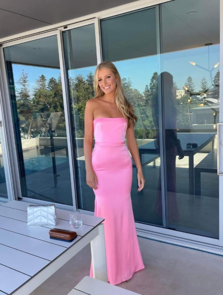Elegant Strapless Pink Satin Long Prom Dress for Bridesmaids - Mermaid Style Formal Gown J6724 | Perfect for Weddings, Prom Nights & Special Occasions