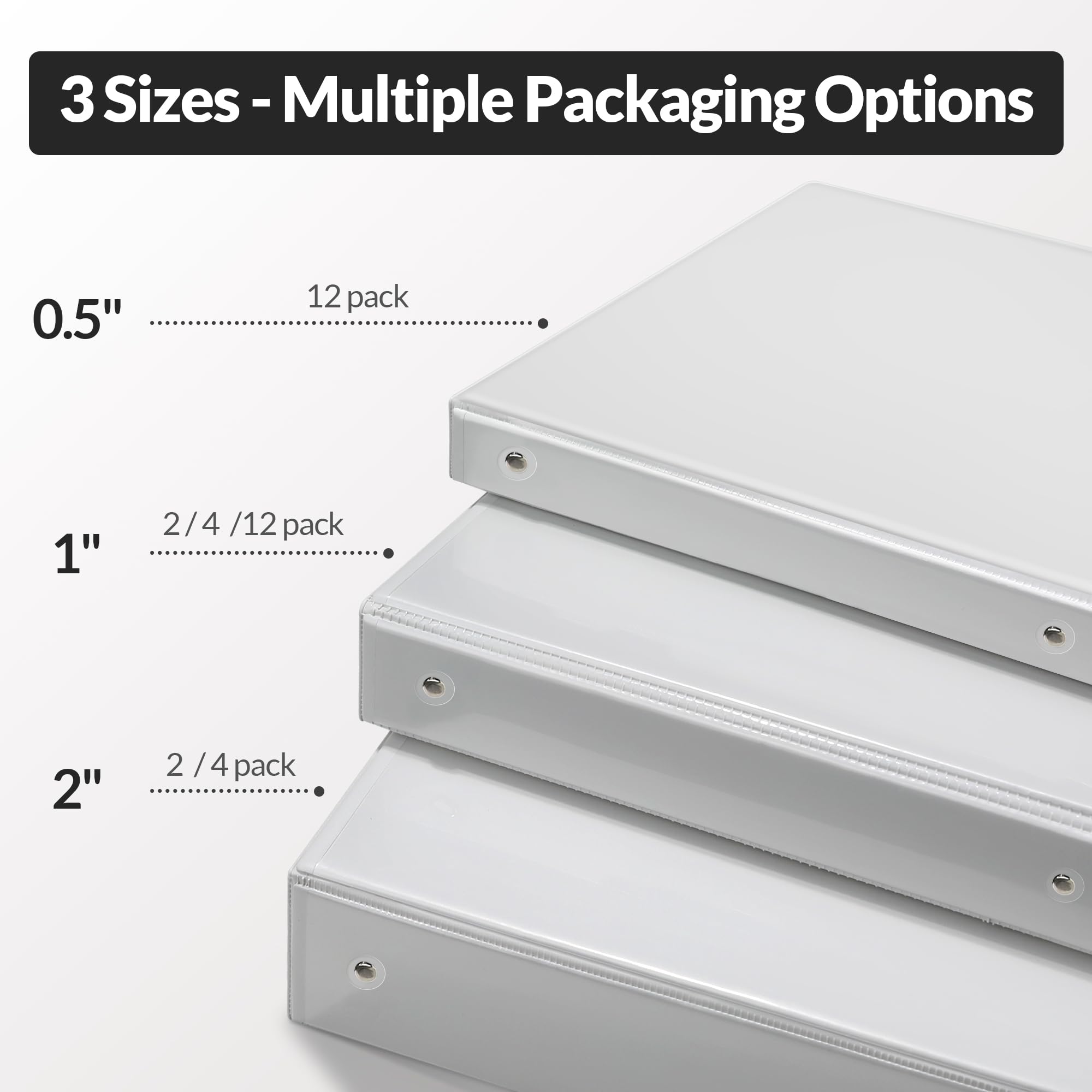 GNL 1 Inch 3-Ring Binders - 12 Pack Bulk, PVC-Free Clear View Binders for School & Office Supplies, White-Gray | Durable Non-Stick Round Ring Binders for Organizing Documents, Presentations & Reports
