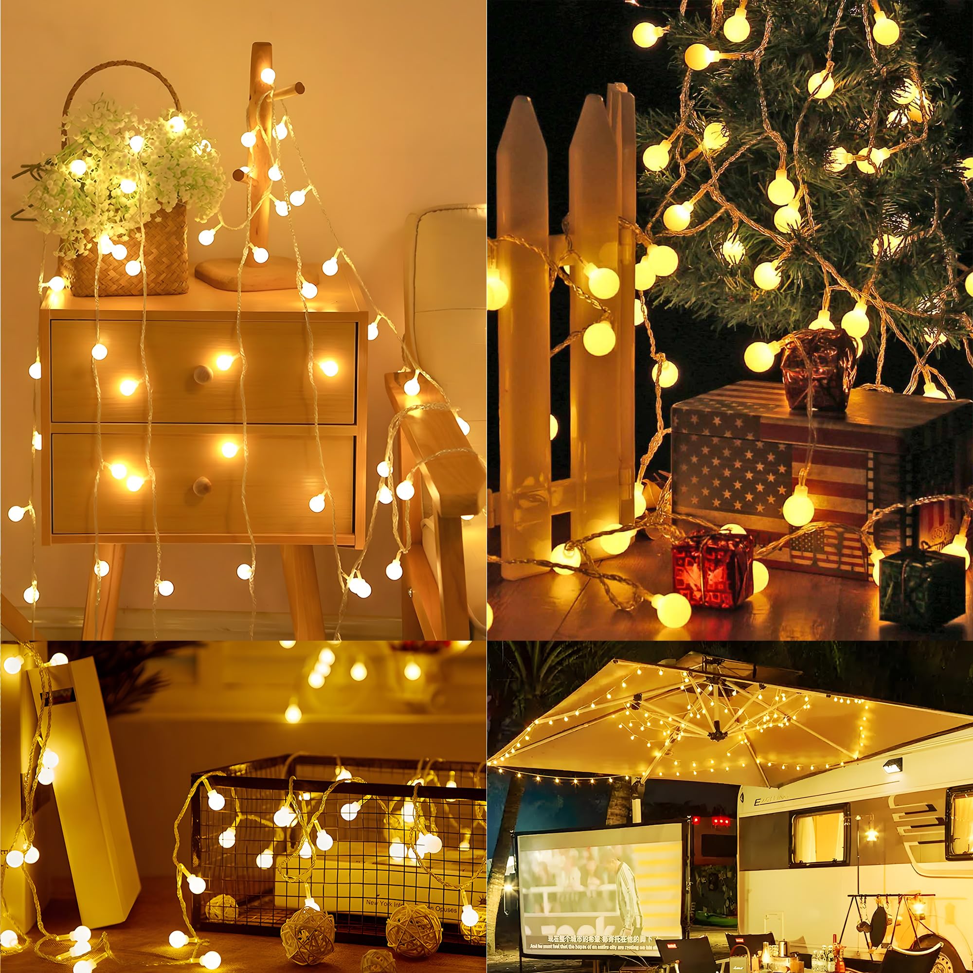 BrizLabs 33ft 100 LED Globe String Lights with Remote - 8 Modes Warm White Connectable Fairy Lights for Indoor Outdoor Decor, Camping, Backyard, Patio, Party & Wedding Decoration | Perfect for Creating Cozy Ambiance in Bedrooms, Gardens and Special Events
