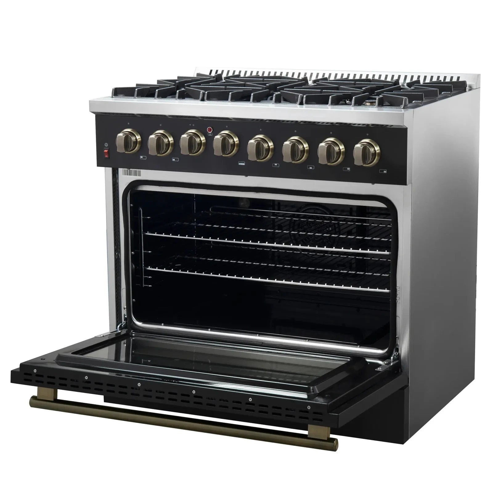 **Forno Galiano 36-Inch Professional Dual Fuel Range - Gas Stove & Electric Oven in Black with Antique Brass Trim (Model FFSGS6156 36BLK) - Perfect for Gourmet Kitchens & Modern Home Cooking**