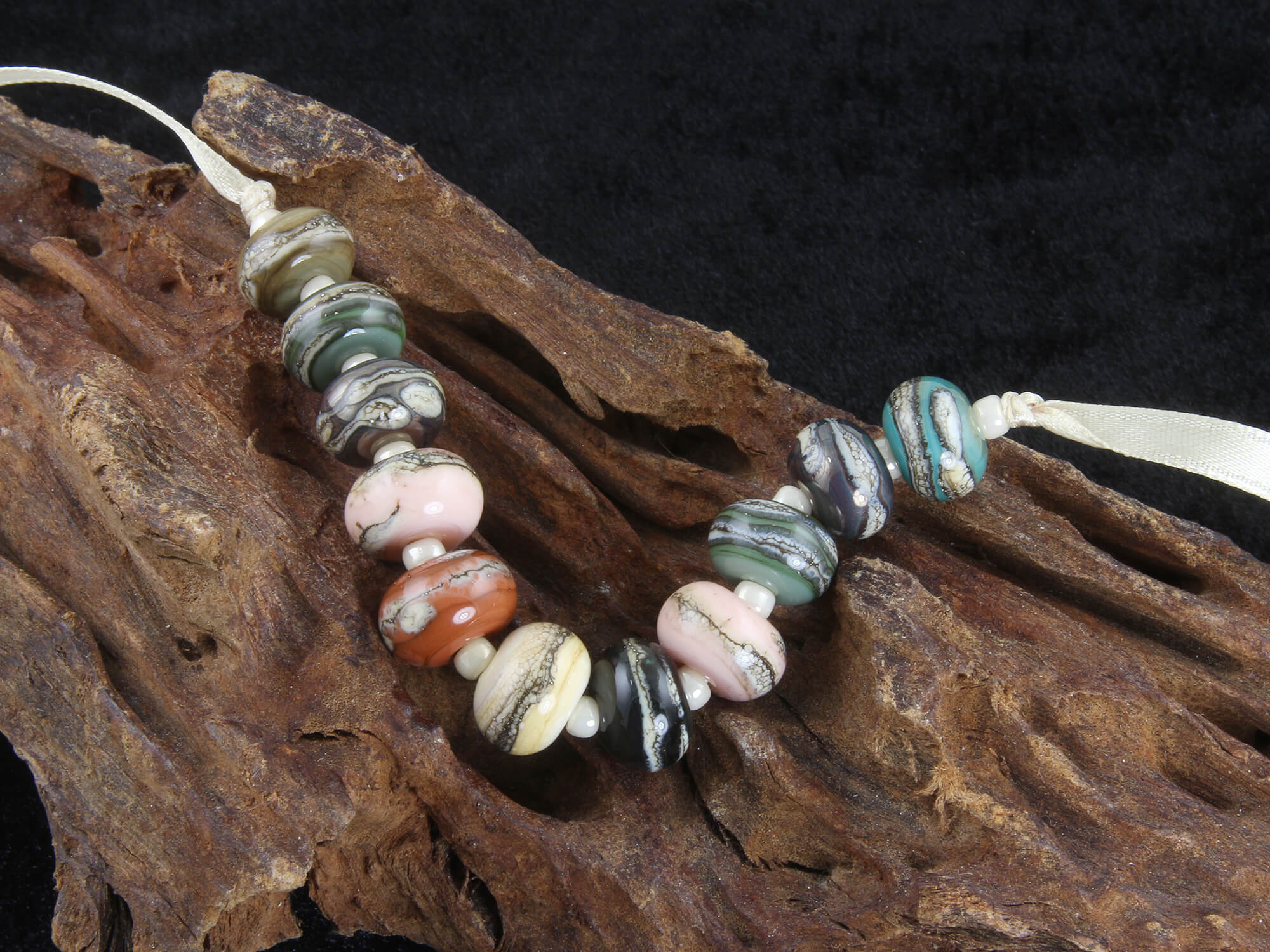 Handmade Organic Silvered Ivory Lampwork Glass Beads Set - Perfect for Jewelry Making, DIY Crafts, and Beading Projects
