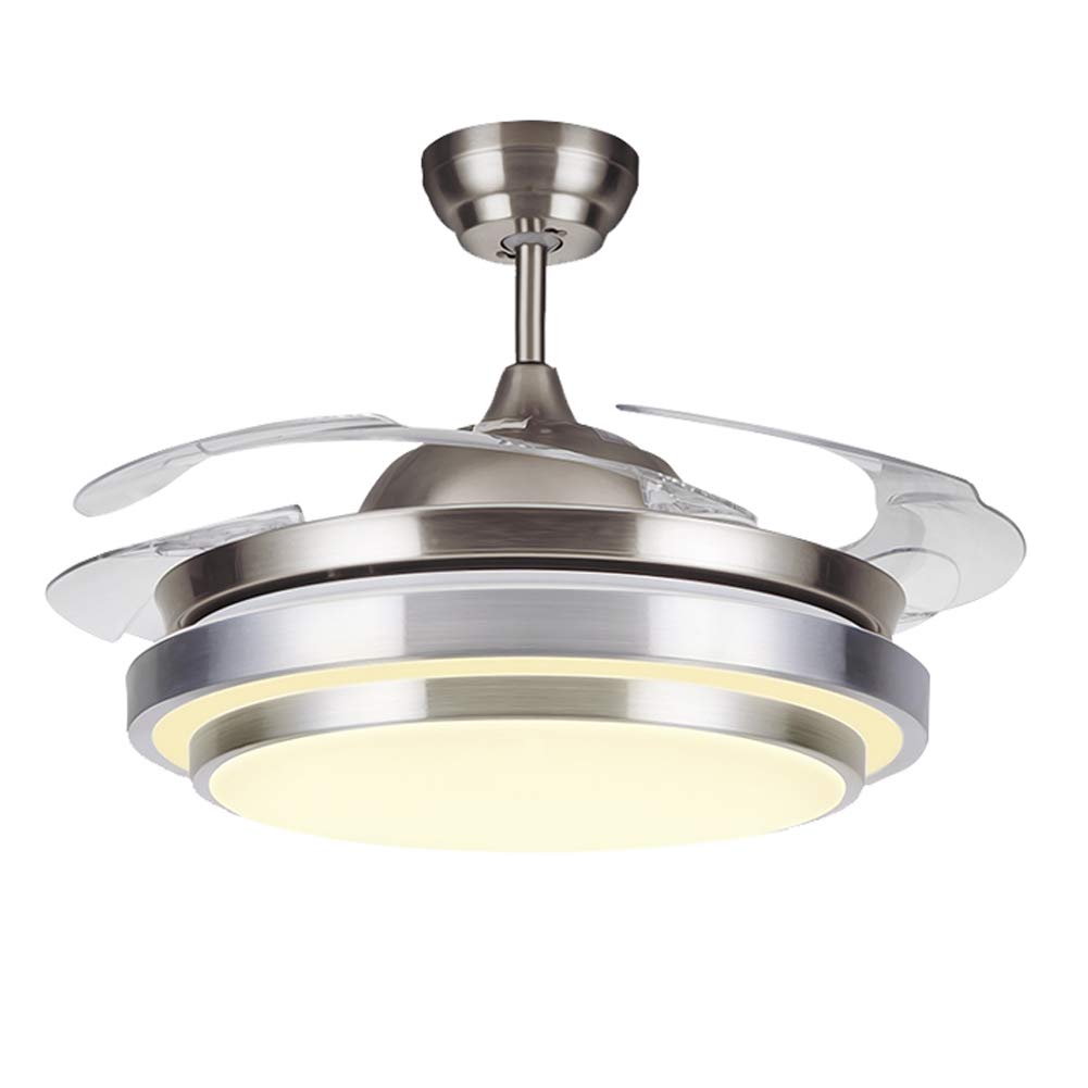 Modern 36-inch Ceiling Fan with LED Lights, Remote Control, Retractable Blades & Silent Operation - 3 Color Changing Chrome/Silver Chandelier Fan for Bedroom, Living Room, Dining Room & Restaurant Lighting - Perfect for Home Decor & Commercial Spaces