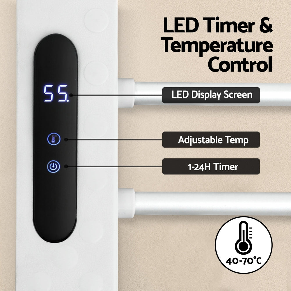 Devanti Foldable Electric Heated Towel Rack with 24H Timer - Fast Warming Bathroom Towel Warmer for Spa, Gym & Home Use