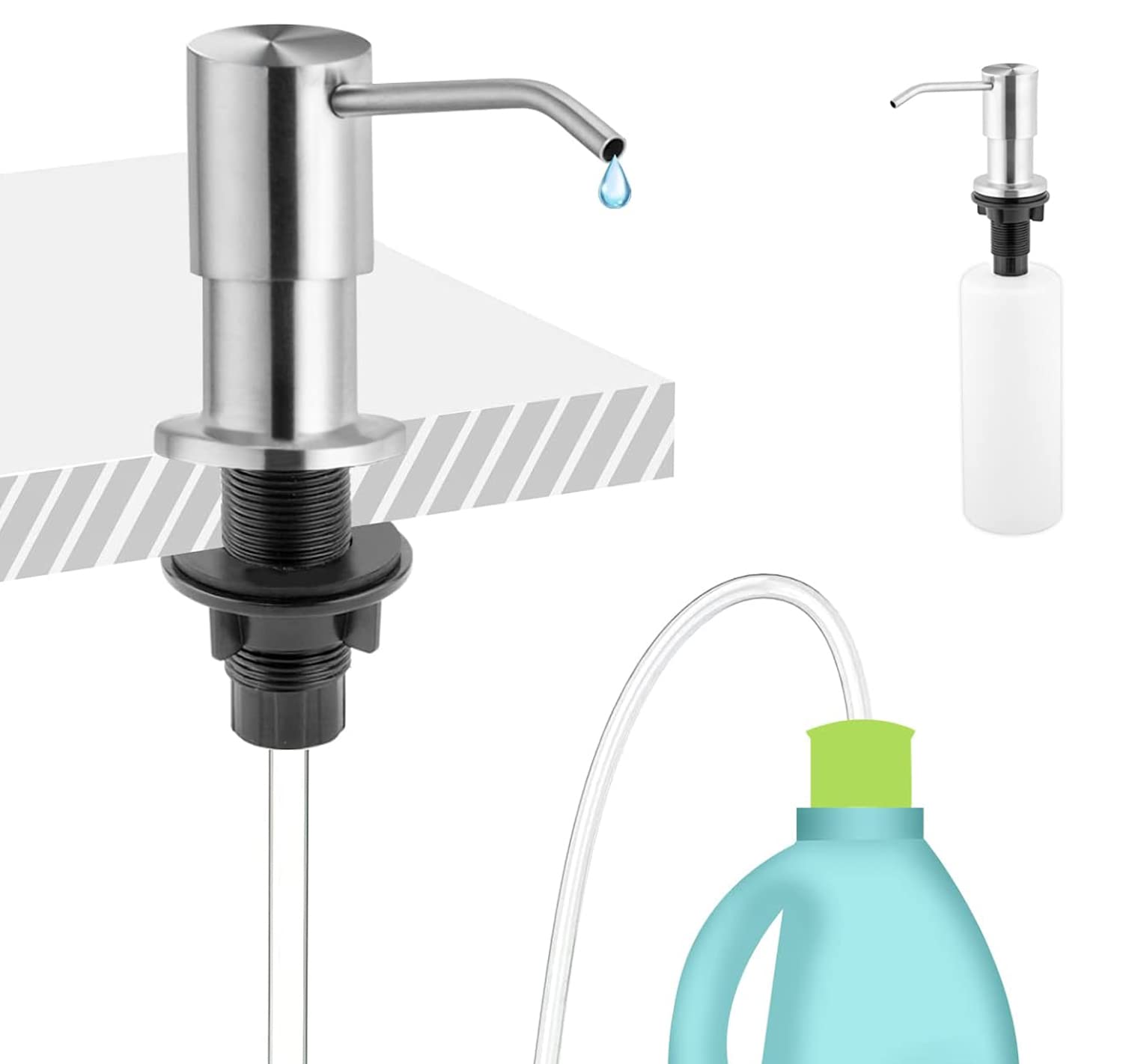 DOSSAC Stainless Steel Built-in Soap Dispenser Pump for Kitchen Sink - 47