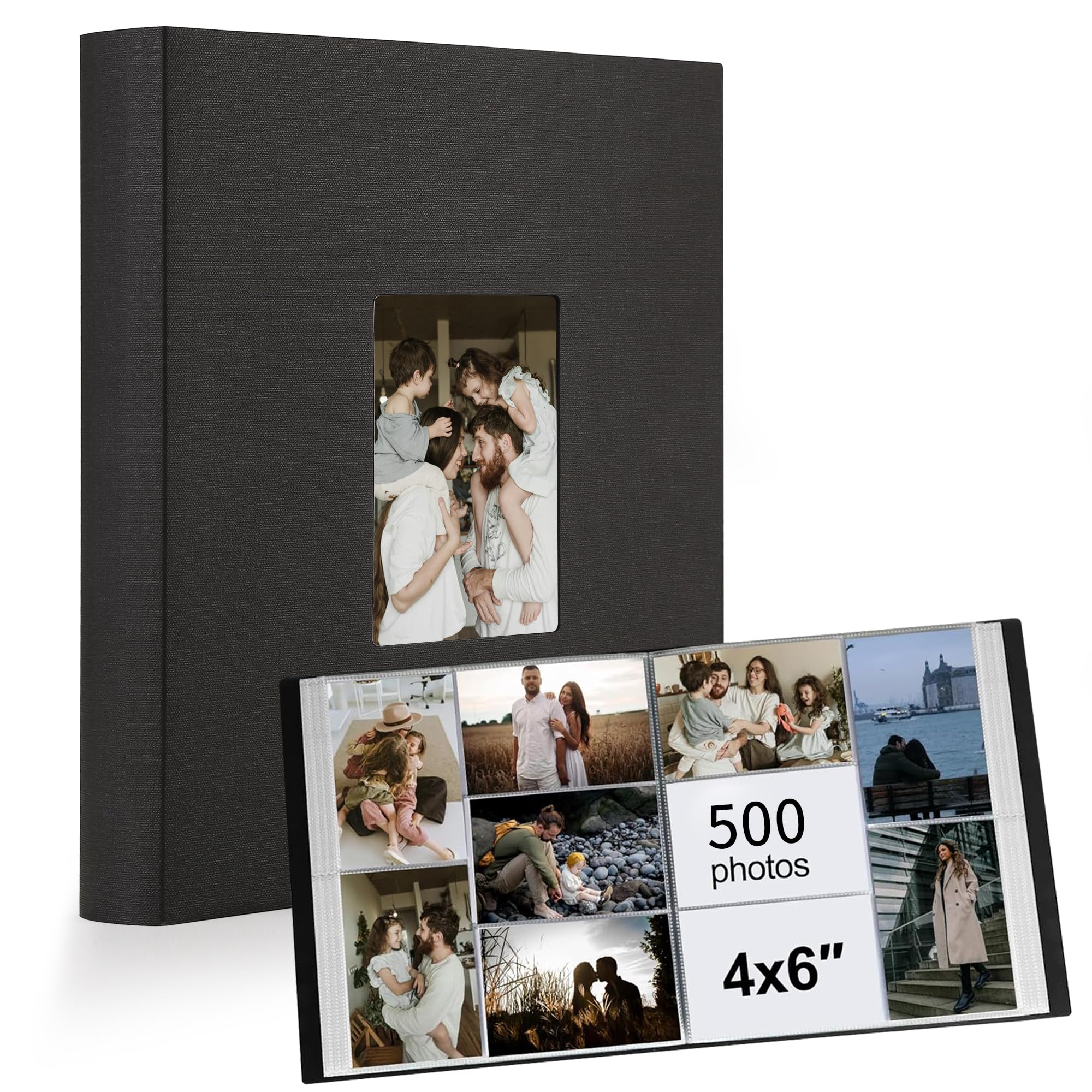 4x6 Photo Album with 500 Pockets - Large Capacity Picture Book for Wedding, Anniversary & Baby Photos | Front Window Design | Family Travel Memory Scrapbook (Black) - Perfect for Home Decor, Gift Giving & Photo Organization