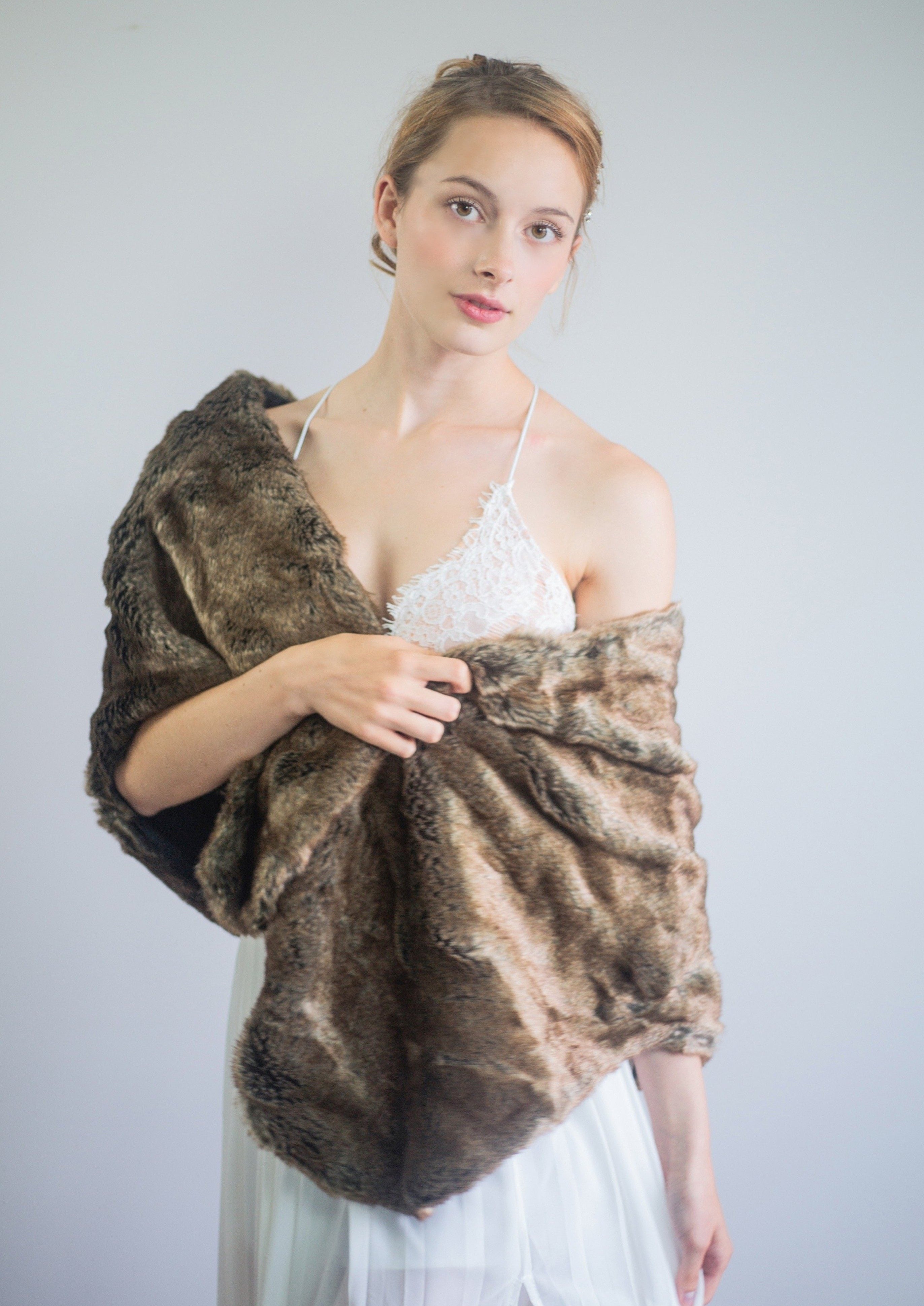 Brown Fur Shawl Wrap - Butterfly Brw06 - Soft & Warm Winter Fashion Accessory for Women - Perfect for Parties, Weddings & Cold Weather Outfits