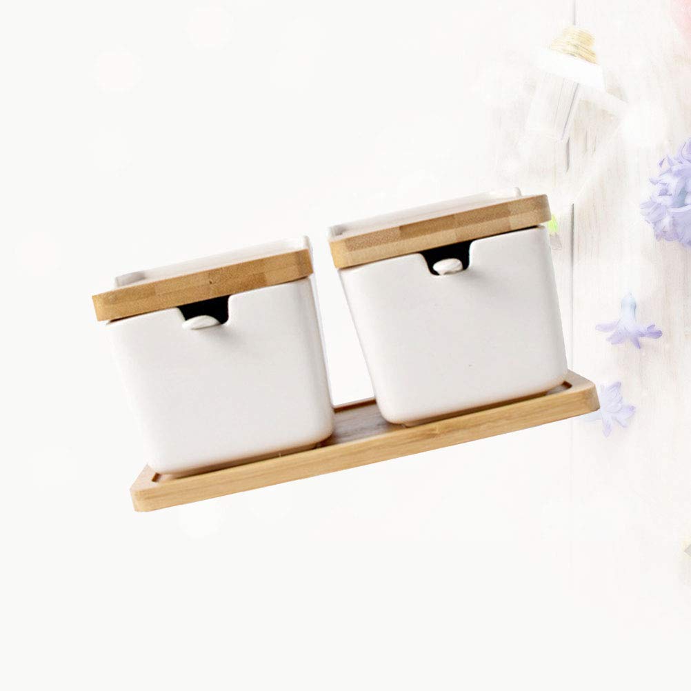 2-Pack Japanese-Style Bamboo Condiment Storage Containers - Salt and Pepper Shakers, Spice Jars with Lids - Perfect for Kitchen, Dining Table, and Restaurant Use