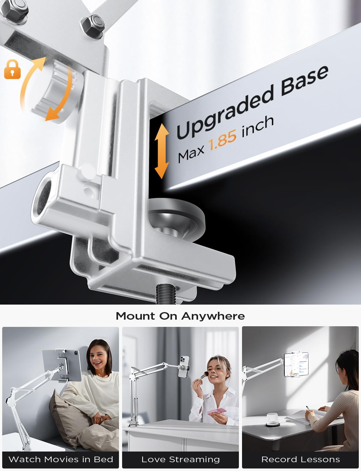 LISEN Ultra Sturdy Gooseneck Tablet Stand & Phone Holder - Adjustable Desk Mount for iPad, iPhone, Kindle (4-13