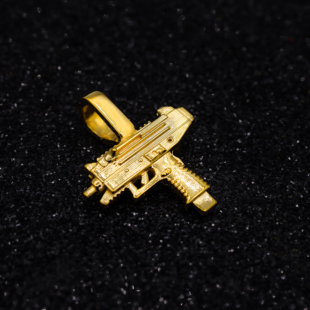 14K Yellow Gold Uzi Pistol Pendant Necklace for Men - Hip Hop Jewelry, Gangster Style Chain for Rappers & Urban Fashion - Perfect for Gifts, Concerts & Streetwear Outfits
