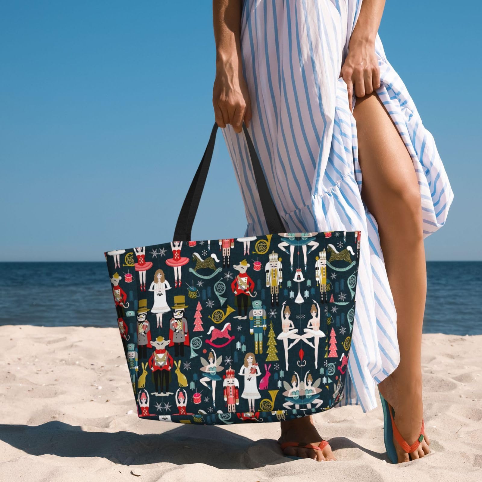 Women's Nutcracker Ballet Christmas Dance Print Large Tote Bag - Fashionable Travel Shoulder Bag with Handle for Gym, Work & Holiday Travel | Perfect Gift for Dancers, Ballet Lovers & Christmas Enthusiasts