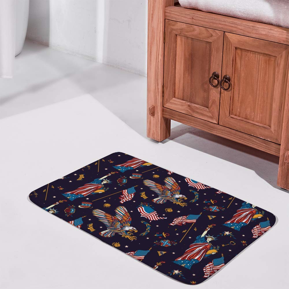 Non-Slip Coral Fleece Bathroom Tub Shower Rug Mat - USA Statue Liberty Eagle Design, Super Absorbent & Cozy Doormat for Bathroom, Shower, Outdoor Use