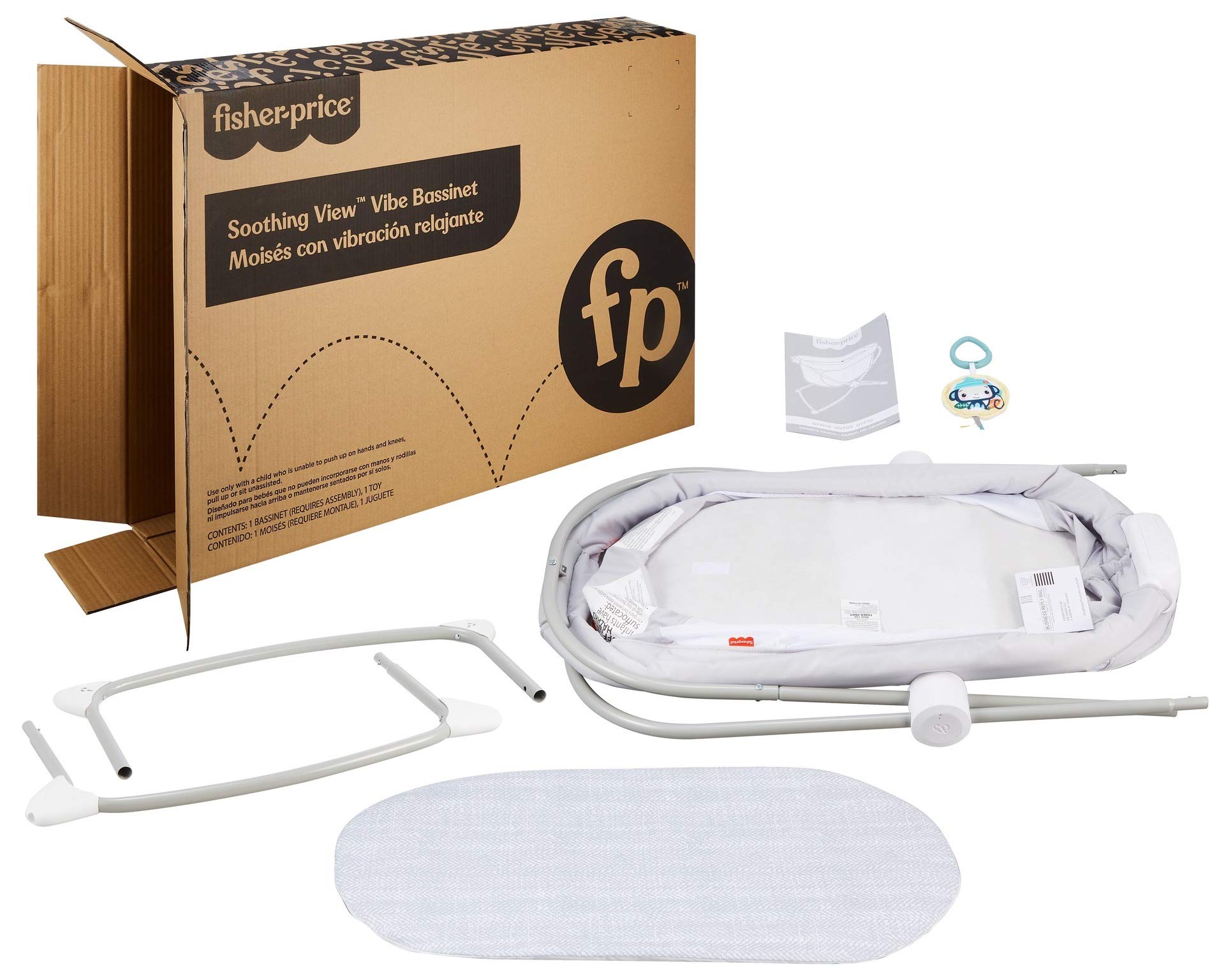 Fisher-Price Portable Baby Crib with Soothing Vibration & Music - Slim Fold Travel Bassinet for Newborns 0+ Months | Hearthstone Design | Perfect for Nursery, Bedroom & On-the-Go Parenting