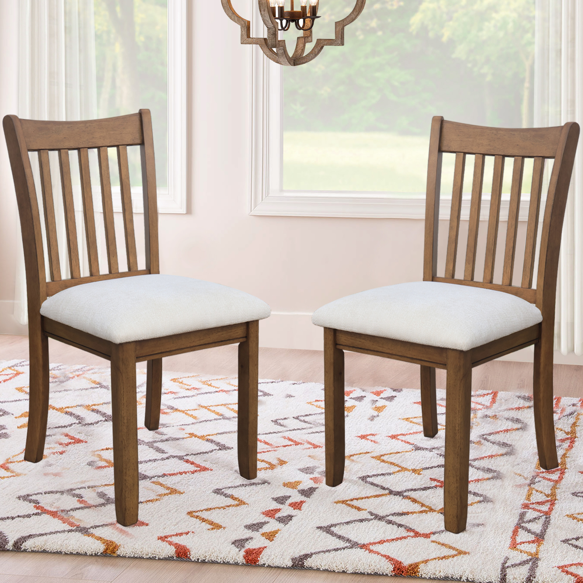 Light Brown Wooden Dining Chairs Set of 2 - Cushioned Seats & Sturdy Back for Kitchen, Breakfast Nook or Dining Room - Comfortable Modern Home Furniture for Family Meals & Entertaining Guests