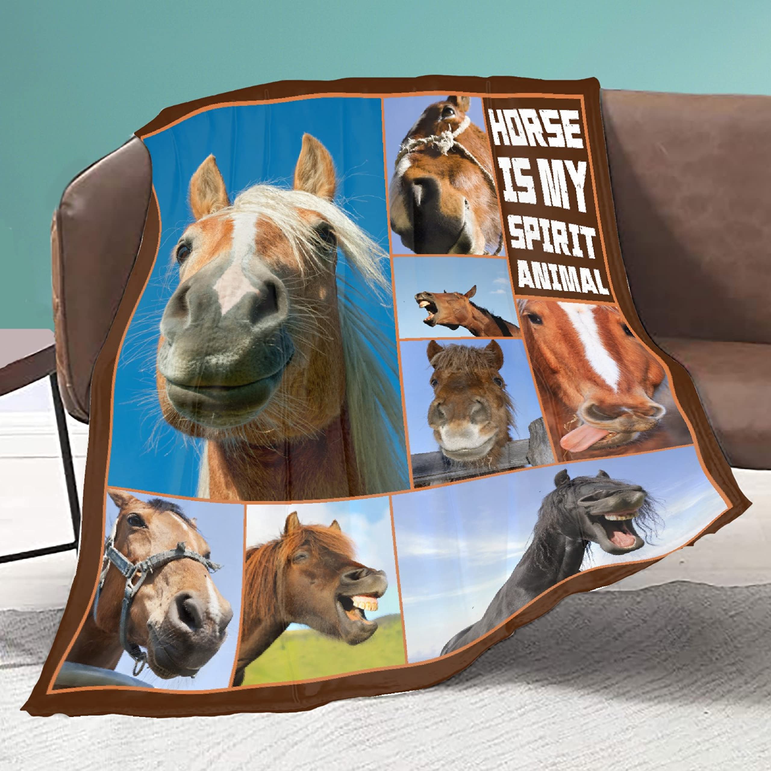 Soft Flannel Horse Print Throw Blanket - Cozy Lightweight Plush Quilt for Bed, Sofa & Chair - 120x90 Inch XL Decorative Blanket for Home, Travel, Camping - Perfect Gift for Family & Animal Lovers - Great for Movie Nights, Picnics and Winter Snuggling