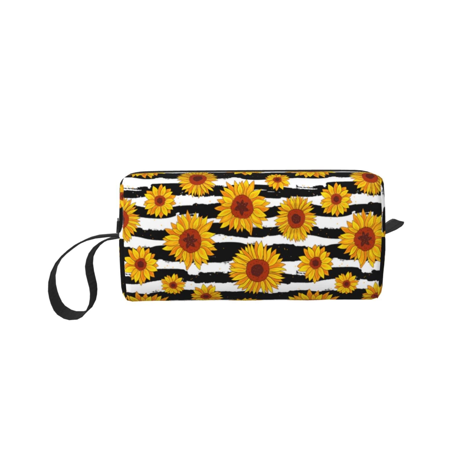 Waterproof Travel Makeup Bag for Women & Girls - Small Cosmetic Pouch with Zipper for Purse, Sunflower Black & White Stripes | Perfect for Travel, Gym & Daily Essentials Organization