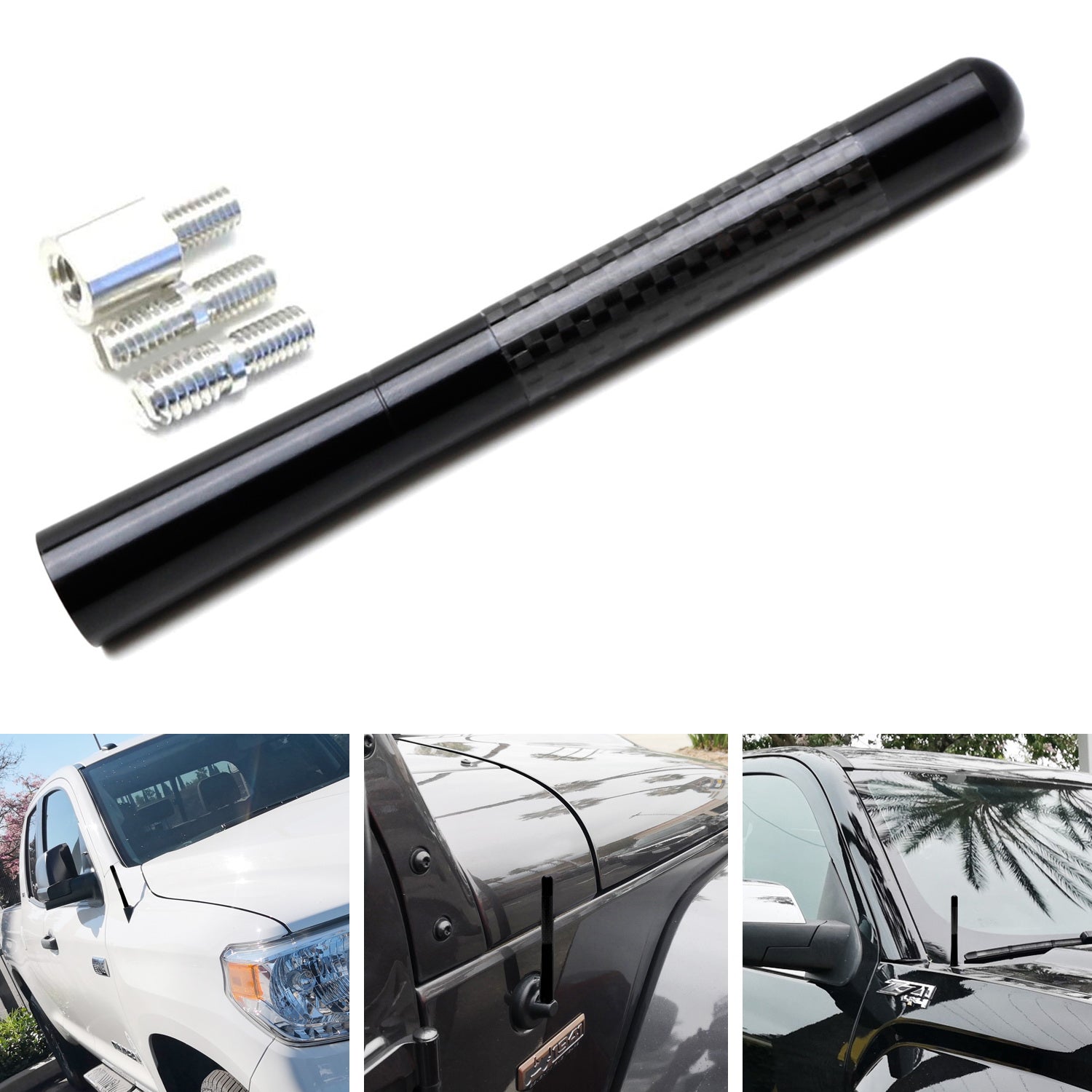 5 Inch Carbon Fiber Short Antenna Topper - Universal Fit for Chevy, GMC, Dodge RAM, Ford, Toyota & More | Durable Car Accessory for Improved Signal & Stylish Look | Perfect for Trucks, SUVs & Off-Road Vehicles