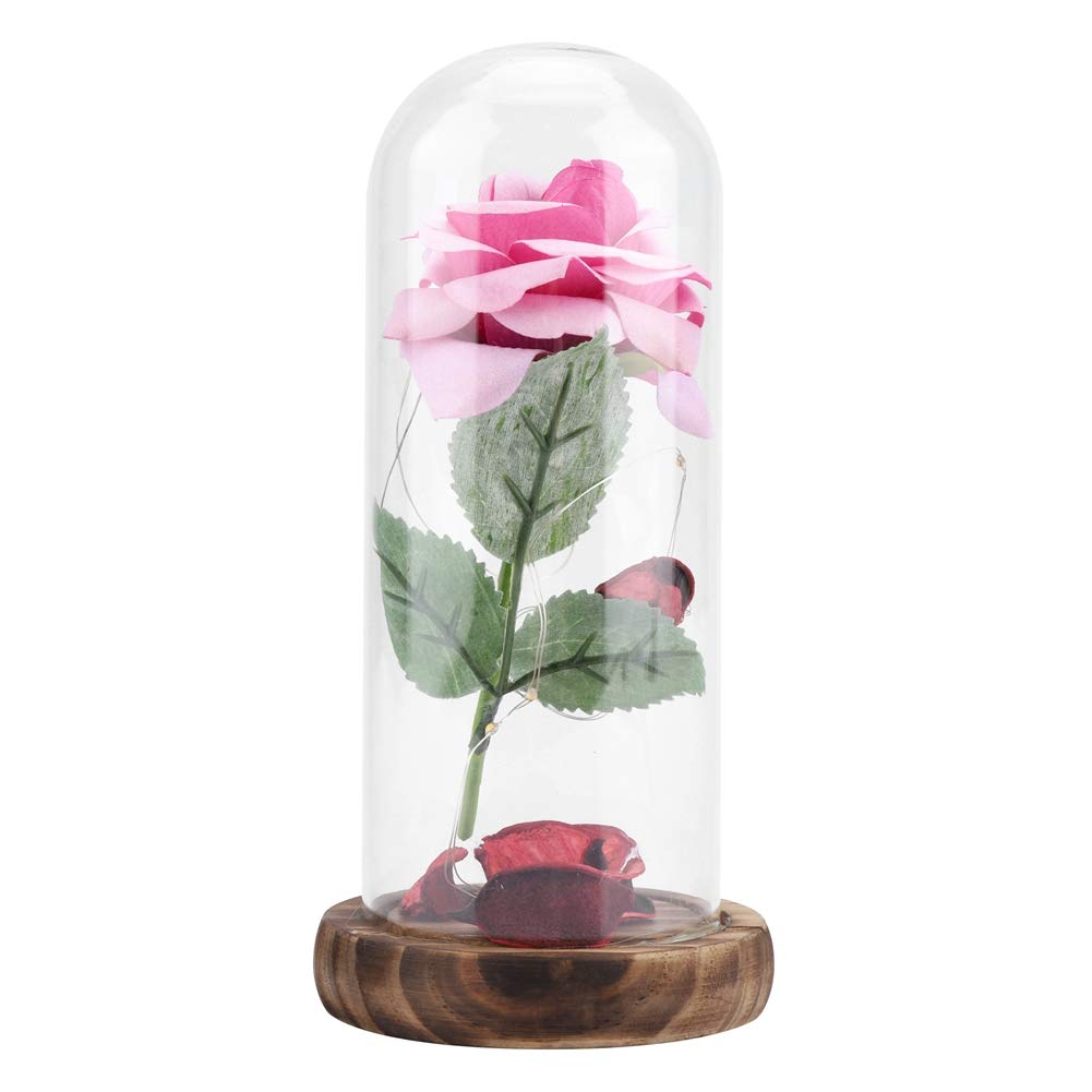 Preserved Rose in Glass Dome with Wooden Base - Romantic Valentine's Day, Anniversary & Birthday Gift for Her | Mother's Day, Christmas Present for Women | Home Decor, Wedding Centerpiece, Office Desk Decoration