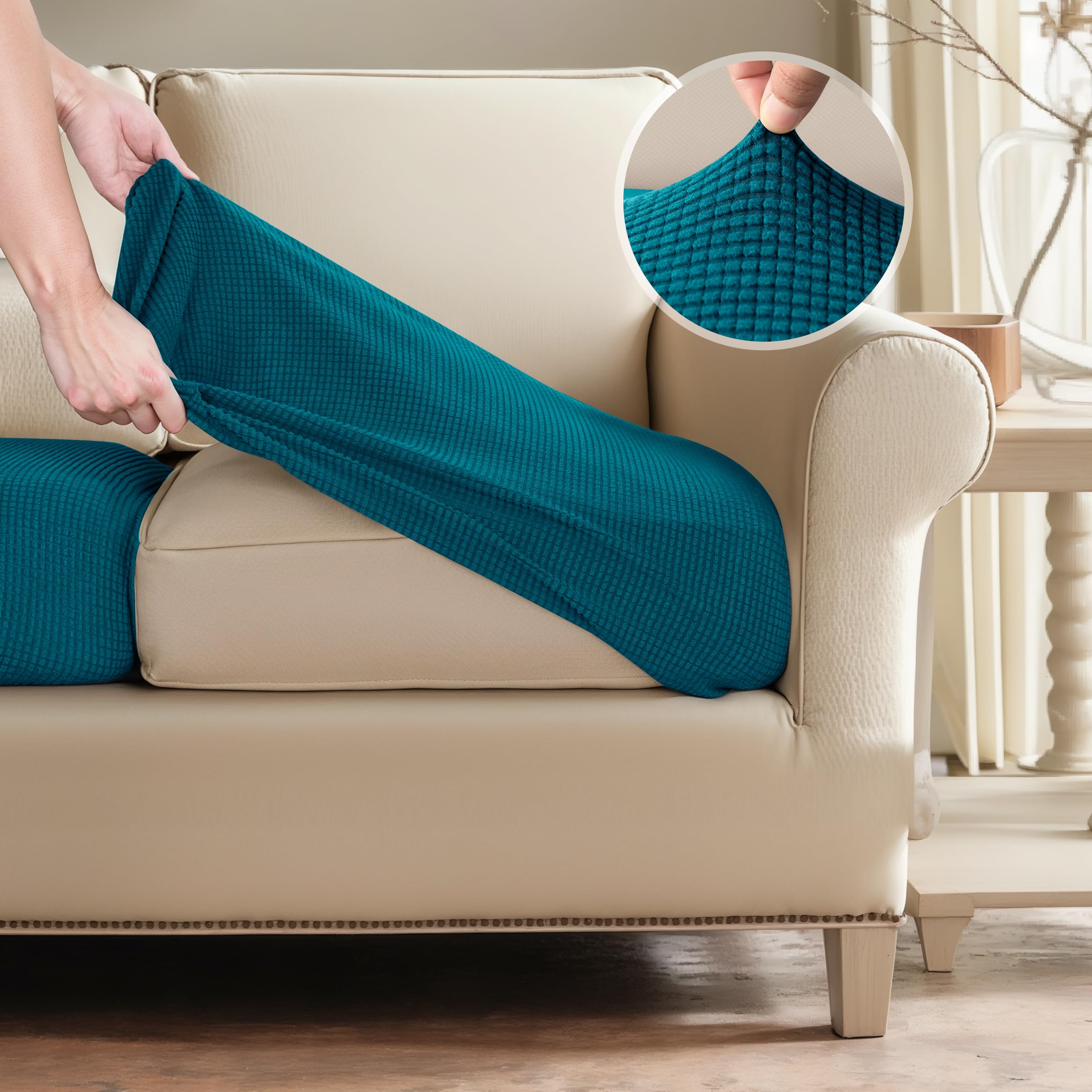 SUBRTEX Stretch Sofa Cushion Cover - Elastic Furniture Protector Slipcover for Couch, RV & Living Room - High Elasticity Washable Fabric (Blue) - Perfect for Home Decor, Pet Protection & Daily Use