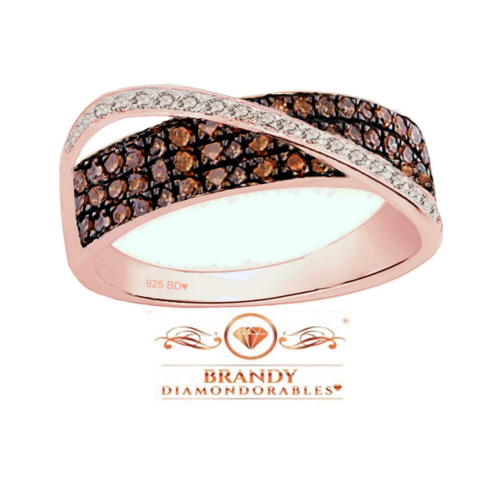 18K Rose Gold & Silver Chocolate Brown Crossover Ring - 2.60 CTW Elegant Jewelry for Women | Perfect for Anniversary, Valentine's Day & Special Occasion Gifts