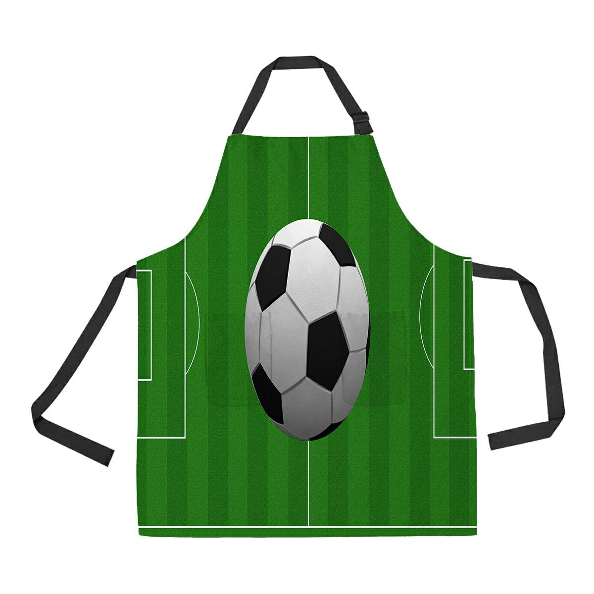 ABPHQTO Soccer Pitch Design Apron for Cooking, Baking, Gardening - Adjustable Kitchen Apron with Pockets for Women & Men - Perfect for BBQ, Baking, Grilling & Outdoor Activities