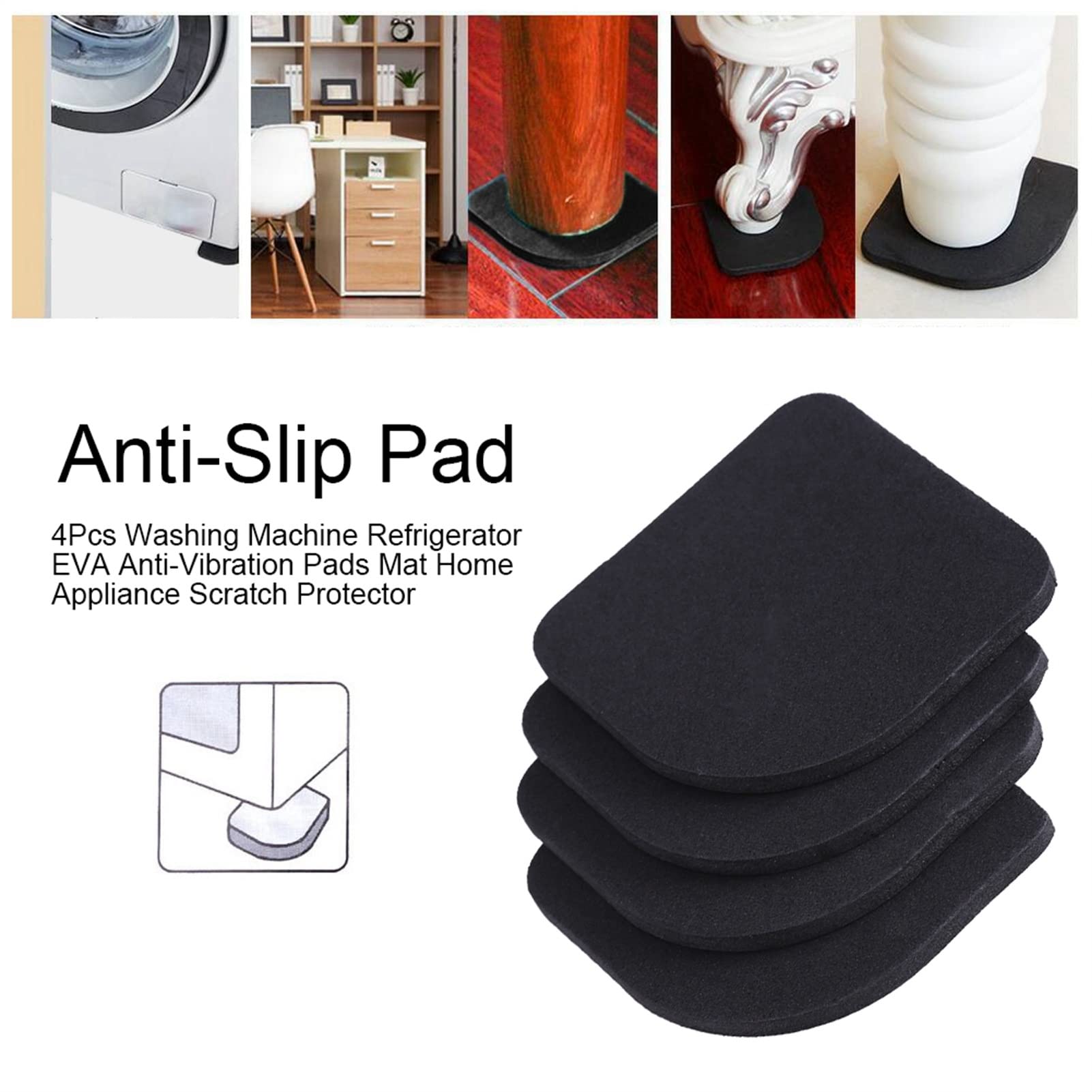 4-Pack Washing Machine Anti-Vibration Pads - Non-Slip EVA Shock Absorbing Pads for Household Appliances - Reduce Noise & Vibration for Laundry Room, Basement, or Apartment Use