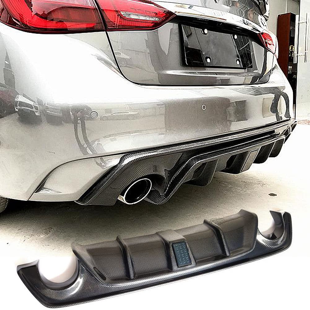 Carbon Fiber Rear Diffuser for Infiniti Q50 Q50S Base & Sport Sedan 2018-2021 - Lower Bumper Lip Spoiler Body Kit with Black Brake Light - Custom Fit for Enhanced Aerodynamics & Sporty Styling - Perfect for Car Enthusiasts & Performance Upgrades