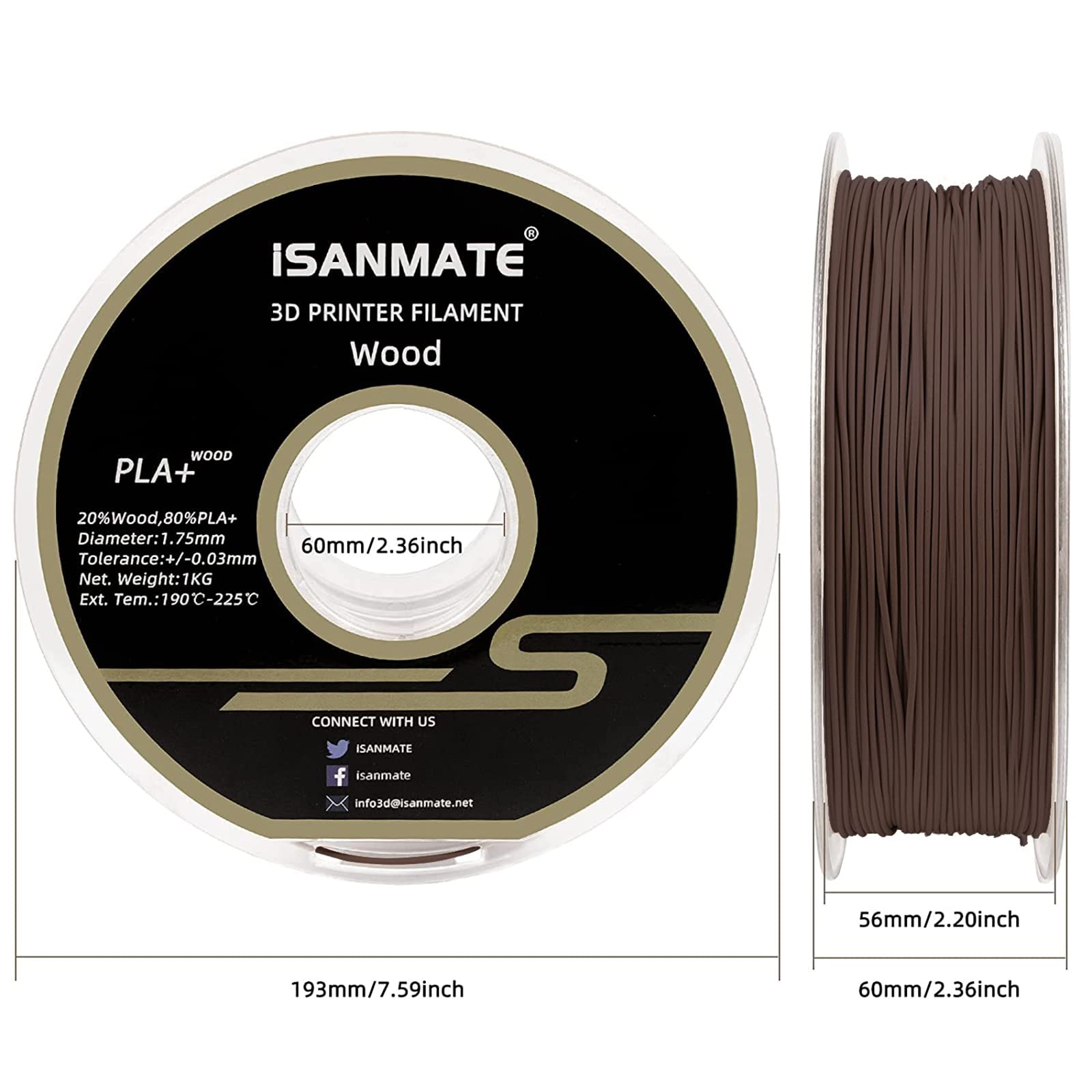 iSANMATE 1.75mm Sandalwood PLA 3D Printer Filament - 1kg Spool with 20% Real Wood Fiber for Smooth Printing | Perfect for Wooden Models, Home Decor & DIY Crafts