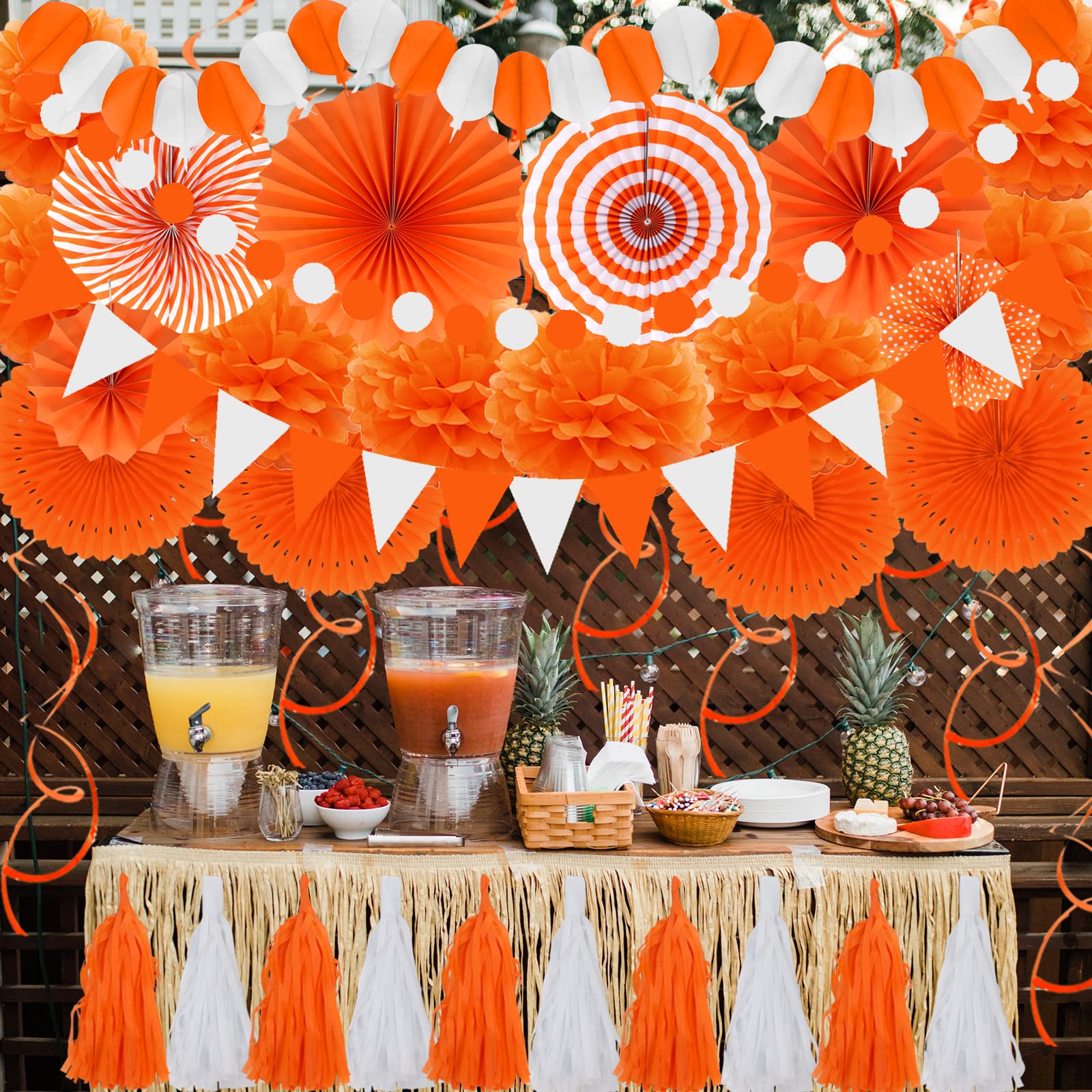 Orange Party Decorations - 41Pcs Tissue Fans & Pompoms for Halloween, Wedding, Birthday
