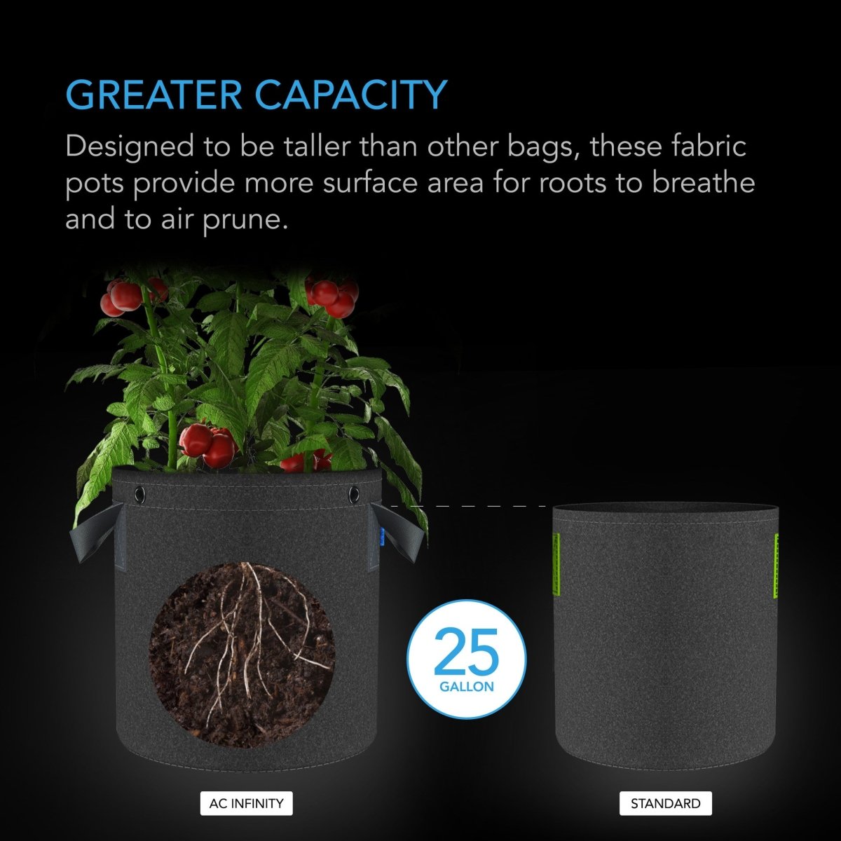 AC Infinity Heavy Duty Round Fabric Pot (5 Pack) - 25 Gallon Grow Bags for Indoor/Outdoor Gardening, Aeration Plant Containers for Vegetables, Flowers & Herbs