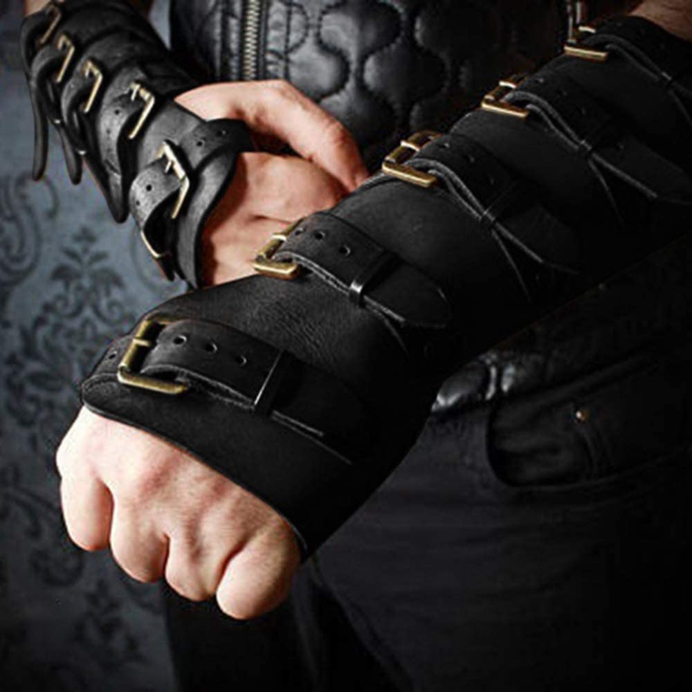 Medieval Gauntlet Wristband - Punk Gothic Faux Leather Armor Bracer with Buckles - Perfect for LARP, Cosplay, Renaissance Fairs & Halloween Costumes