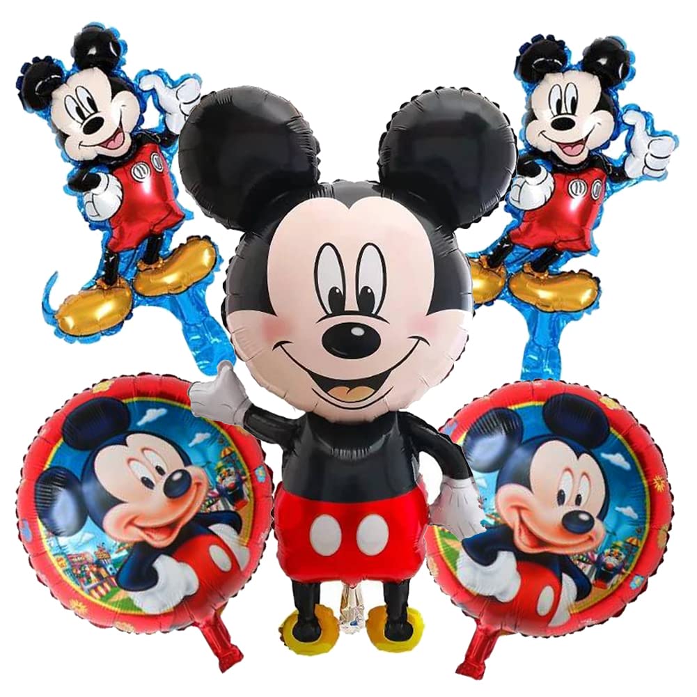 LOVSONG 5-Pack Large Mickey Mouse Foil Balloons for Birthday Party Decorations - Kids Theme Party Supplies, Baby Shower, Disney Celebration Decor