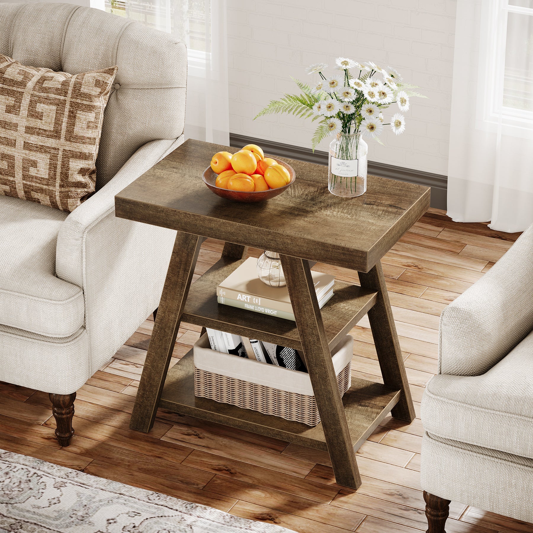 3-Tier Wooden End Table with Storage Shelf - Modern Sofa Side Table for Living Room, Bedroom, or Office - Perfect for Storing Books, Decor, and Essentials