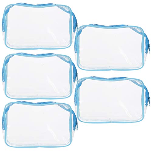 Healifty 5Pcs Clear PVC Waterproof Makeup Bag - Travel Toiletry Organizer, Cosmetic Pouch for Bathroom Storage, Zippered Pencil Case & Desktop Organizer (Blue) - Perfect for Travel, Gym, School & Home Organization